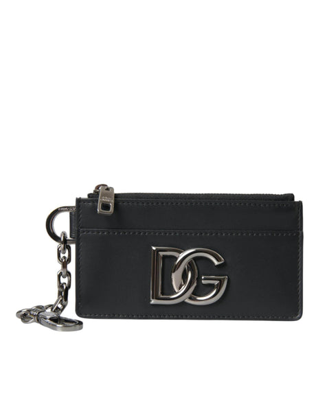 Dolce & Gabbana Black Calfskin Leather DG Logo Card Holder Wallet Men - Hilstor