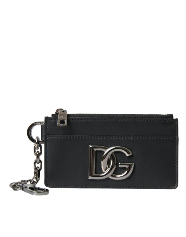 Dolce & Gabbana Black Calfskin Leather DG Logo Card Holder Wallet Men - Hilstor