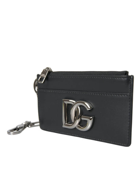 Dolce & Gabbana Black Calfskin Leather DG Logo Card Holder Wallet Men - Hilstor