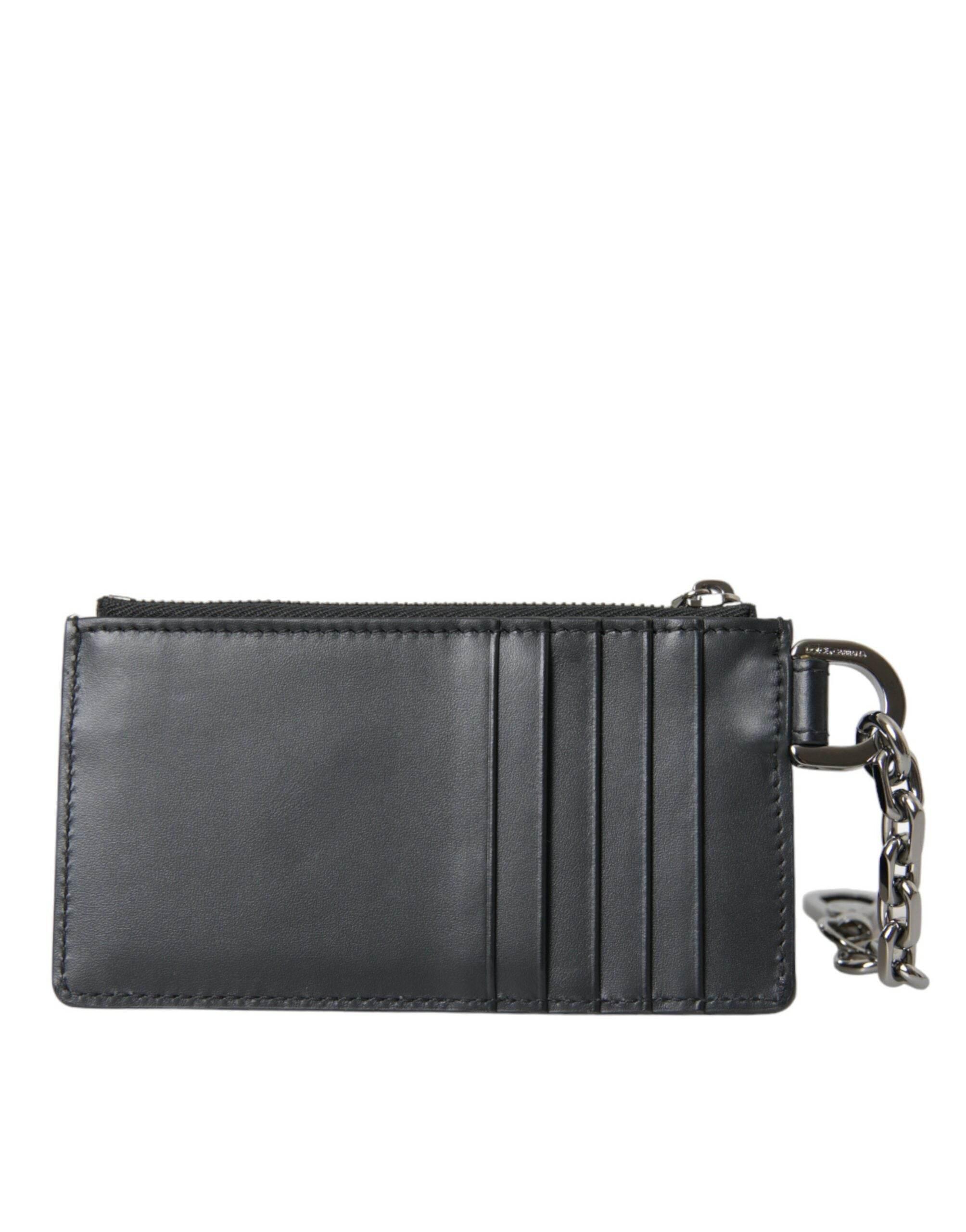 Dolce & Gabbana Black Calfskin Leather DG Logo Card Holder Wallet Men - Hilstor
