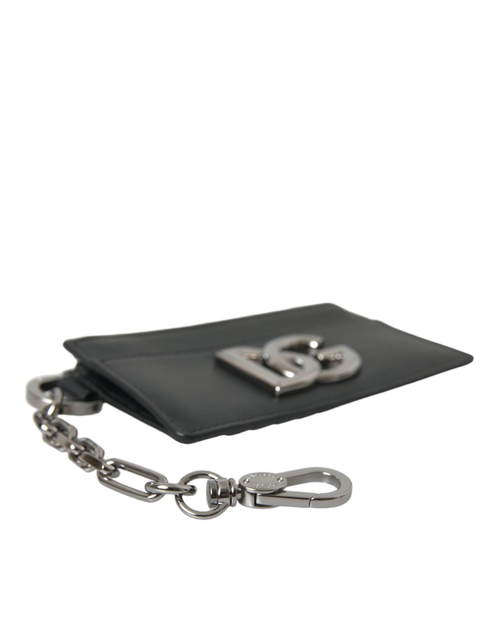 Dolce & Gabbana Black Calfskin Leather DG Logo Card Holder Wallet Men - Hilstor