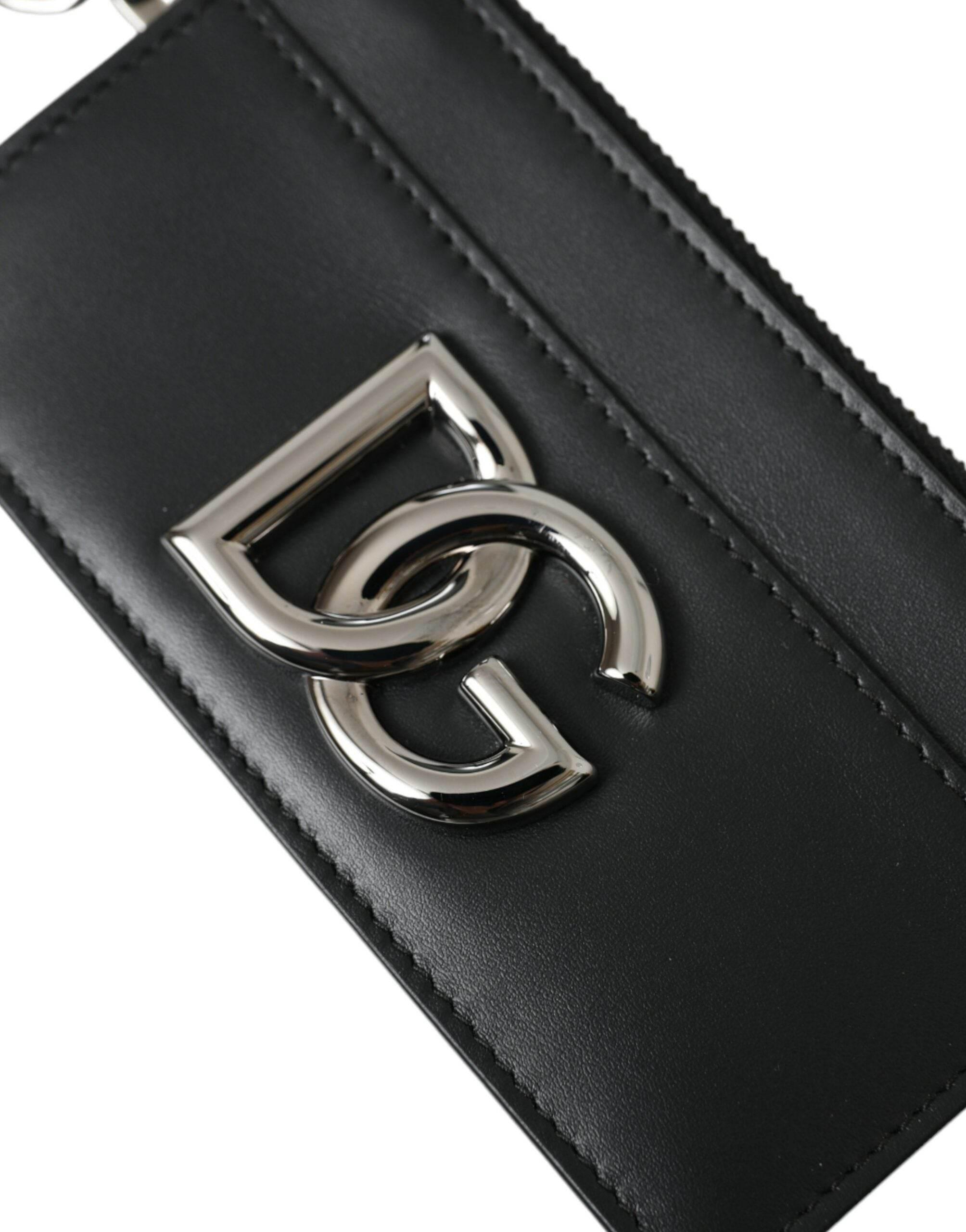 Dolce & Gabbana Black Calfskin Leather DG Logo Card Holder Wallet Men - Hilstor