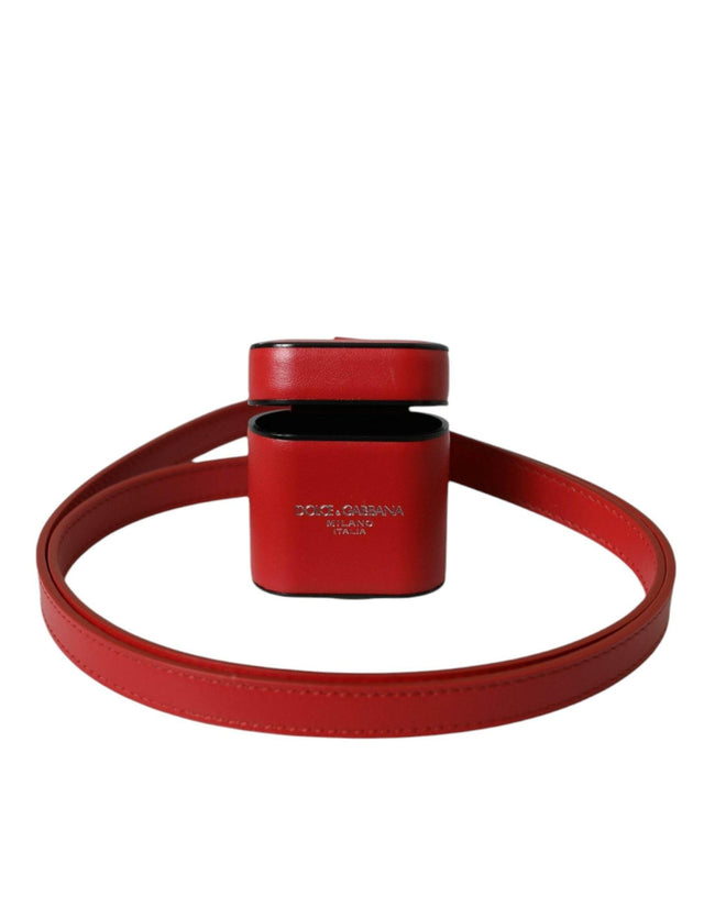 Dolce & Gabbana Red Calfskin Leather Logo Print Strap Men Airpods Case - Hilstor