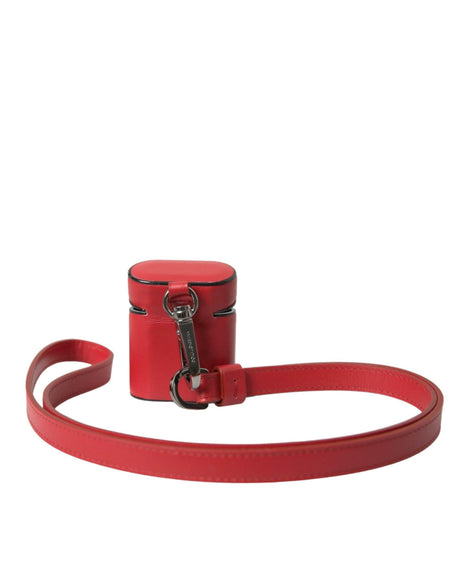 Dolce & Gabbana Red Calfskin Leather Logo Print Strap Men Airpods Case - Hilstor