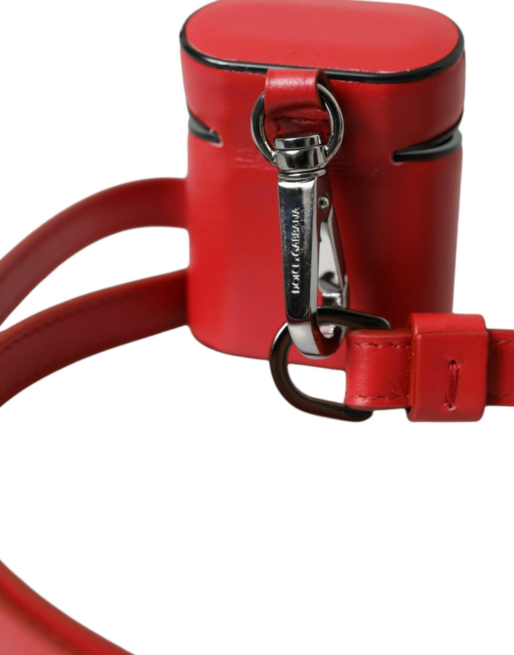Dolce & Gabbana Red Calfskin Leather Logo Print Strap Men Airpods Case - Hilstor