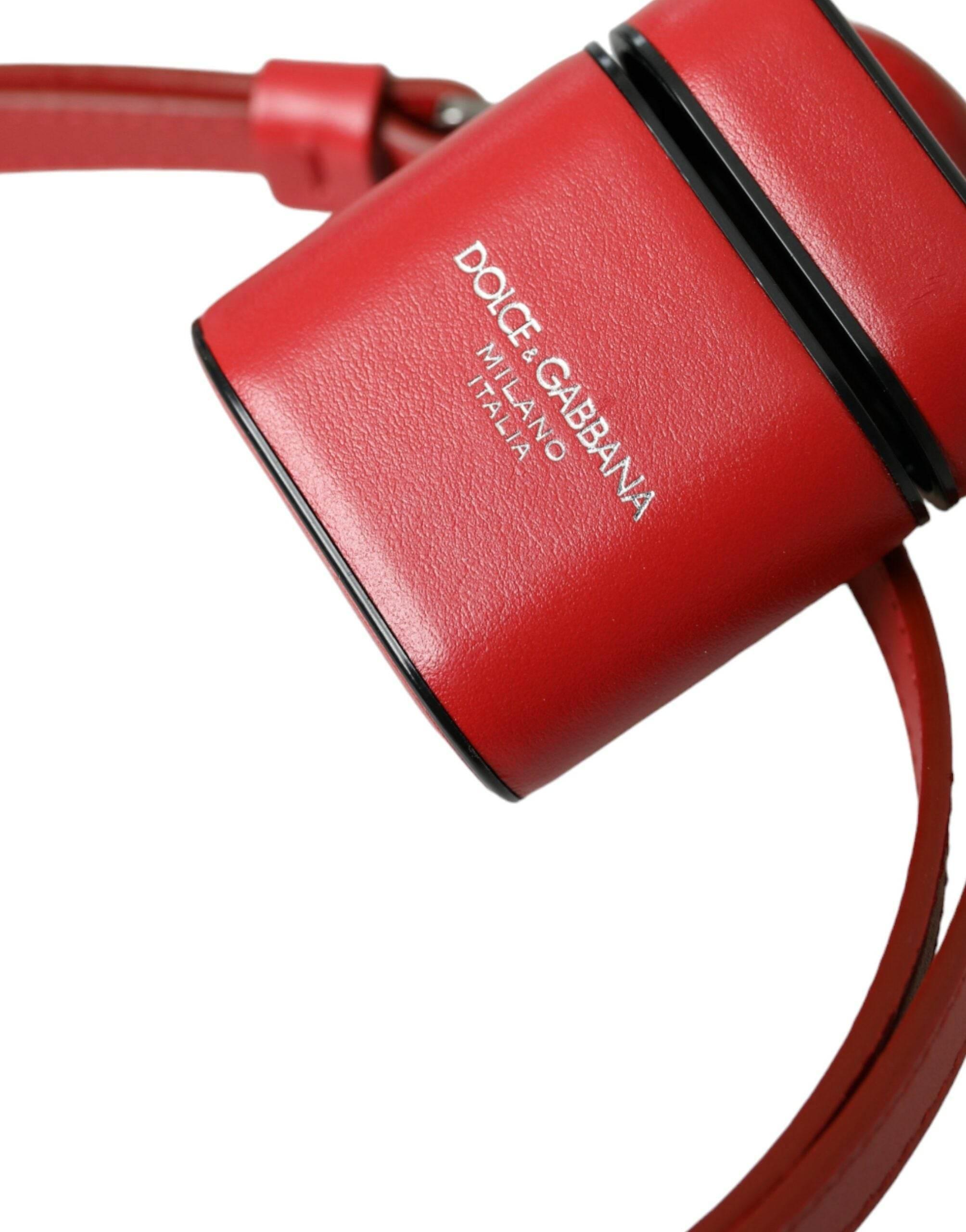 Dolce & Gabbana Red Calfskin Leather Logo Print Strap Men Airpods Case - Hilstor