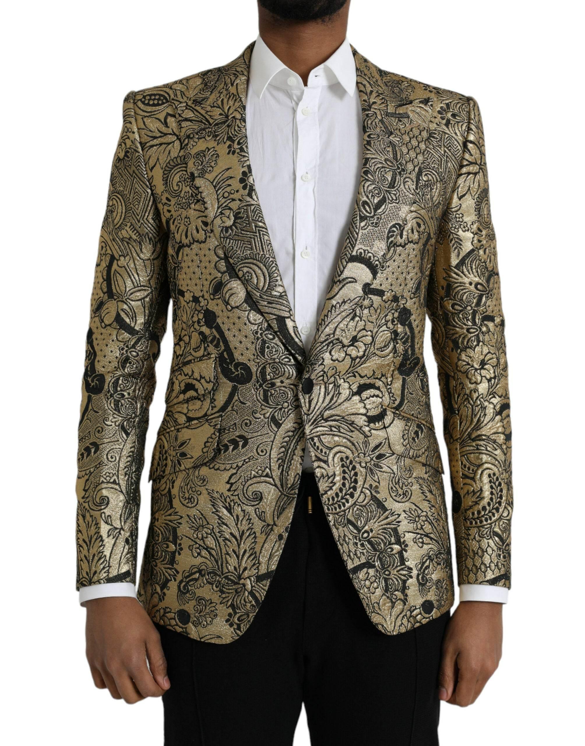 Dolce & Gabbana Gold SICILIA Jacquard Single Breasted Coat Blazer - Hilstor