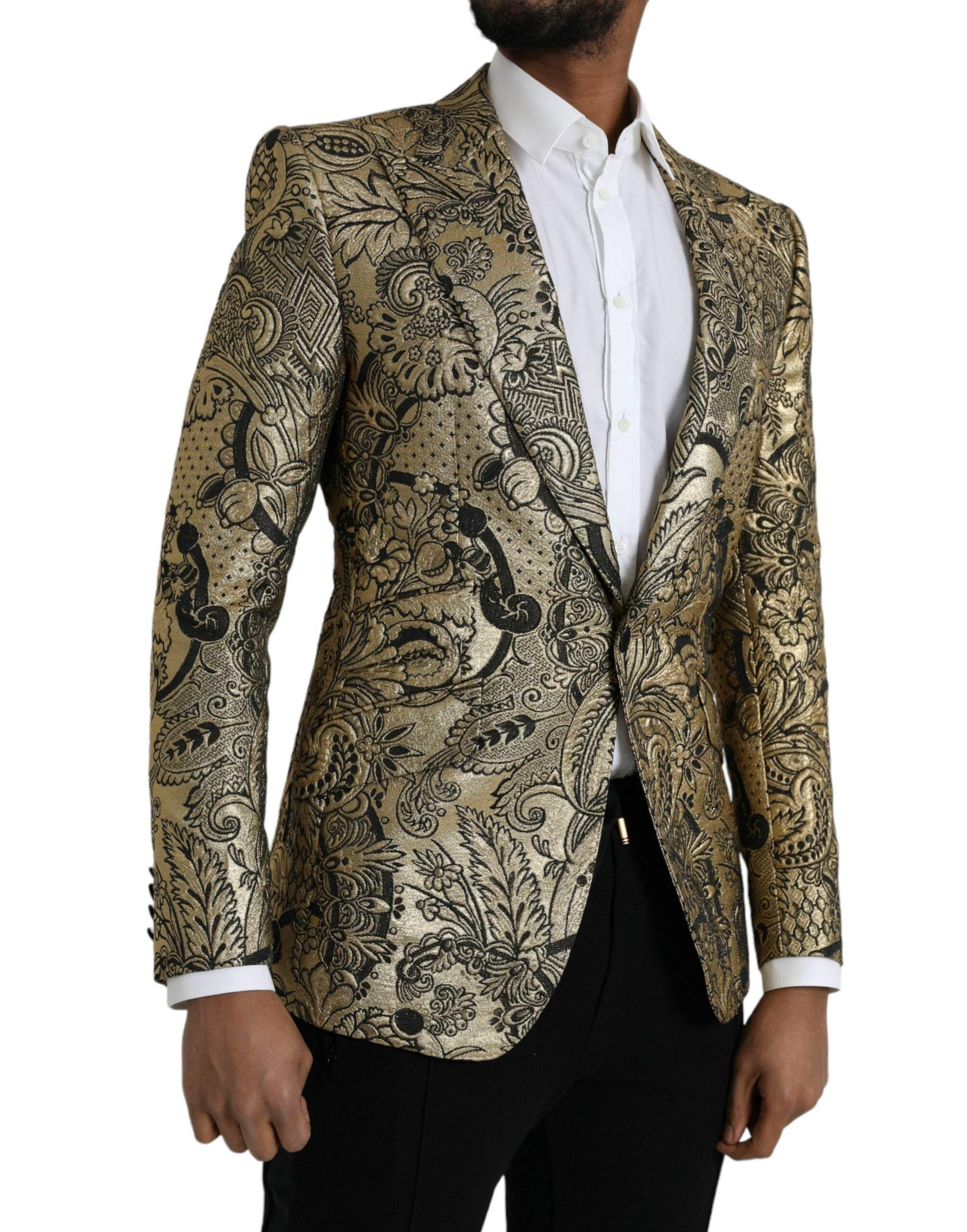 Dolce & Gabbana Gold SICILIA Jacquard Single Breasted Coat Blazer - Hilstor
