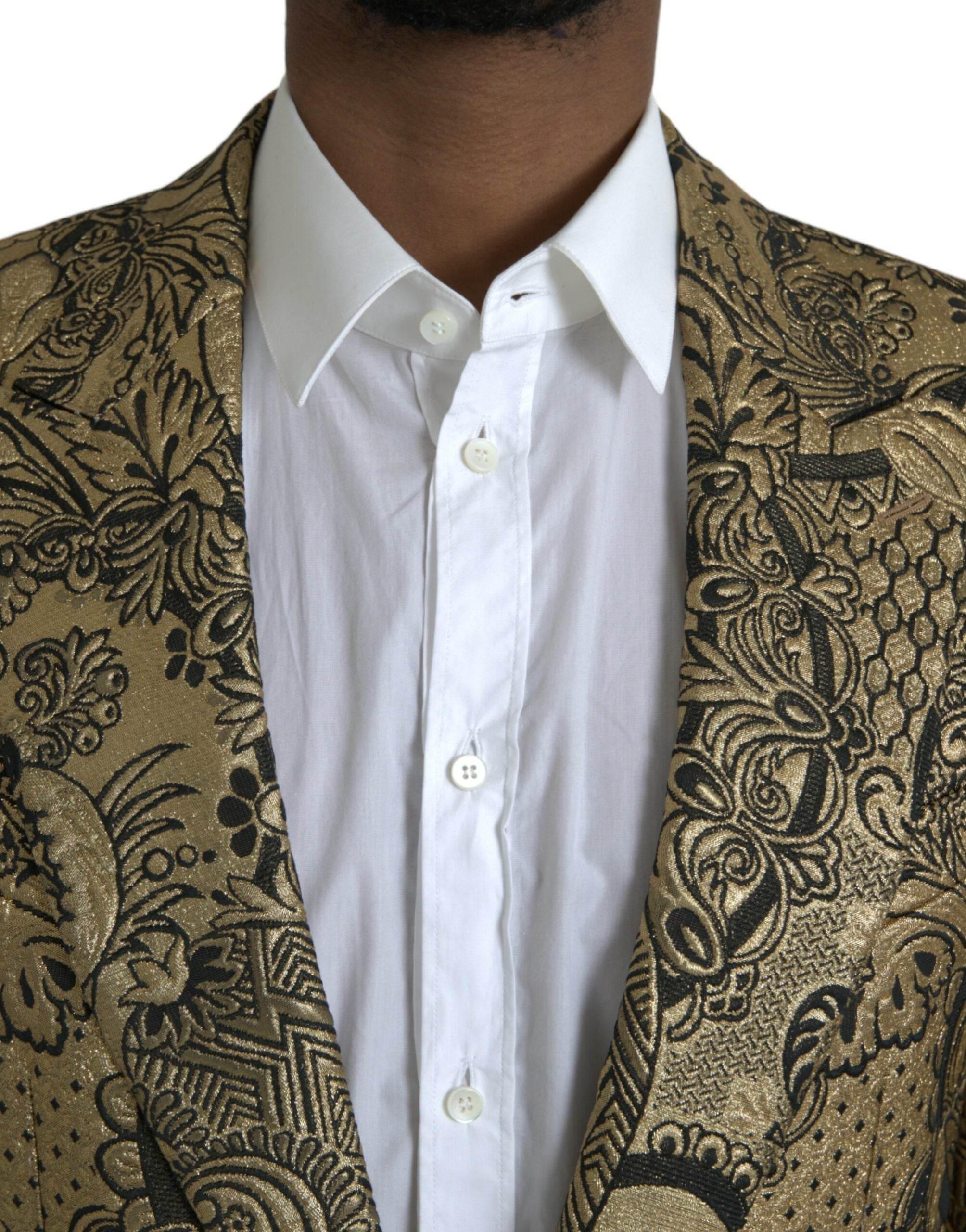 Dolce & Gabbana Gold SICILIA Jacquard Single Breasted Coat Blazer - Hilstor