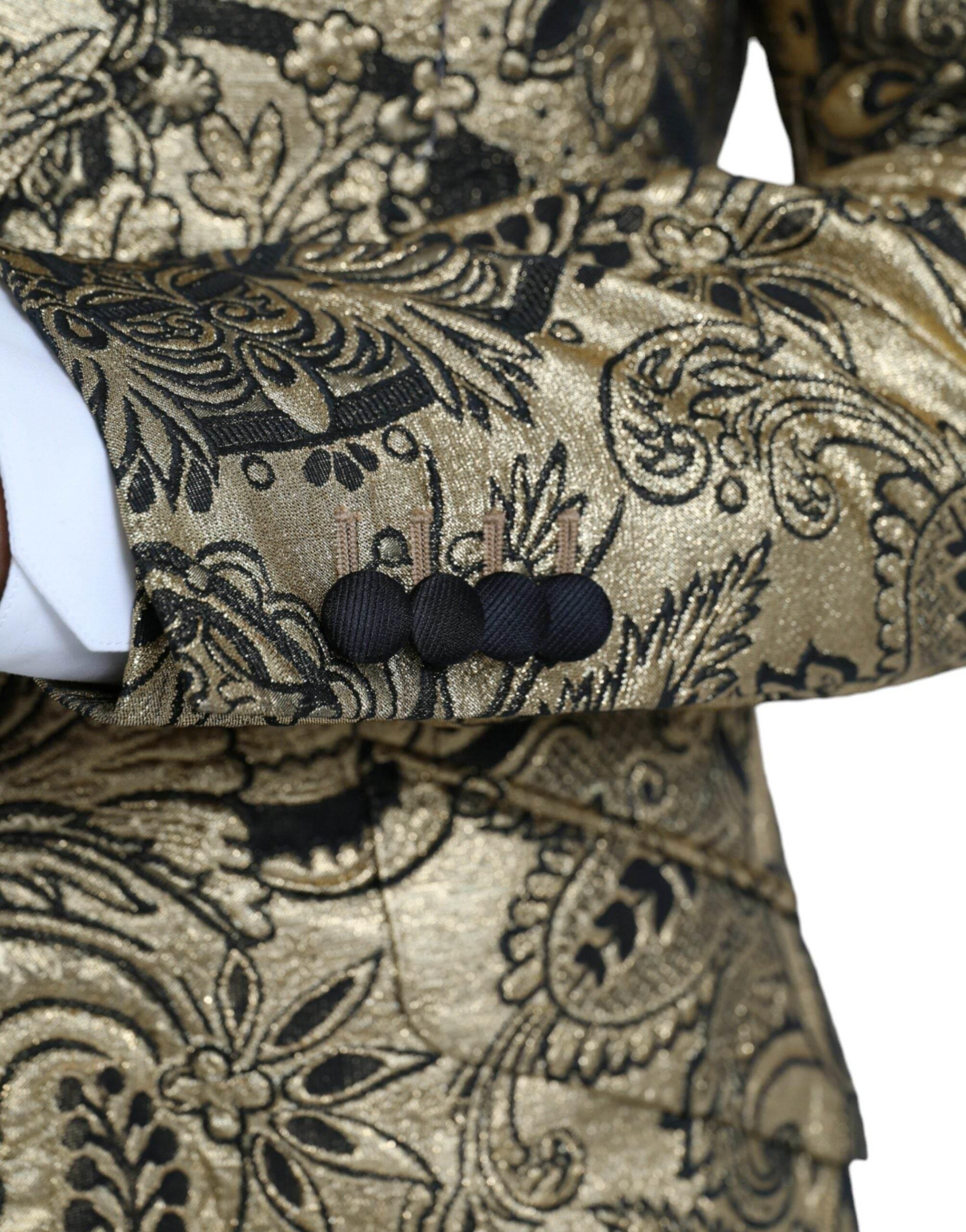 Dolce & Gabbana Gold SICILIA Jacquard Single Breasted Coat Blazer - Hilstor