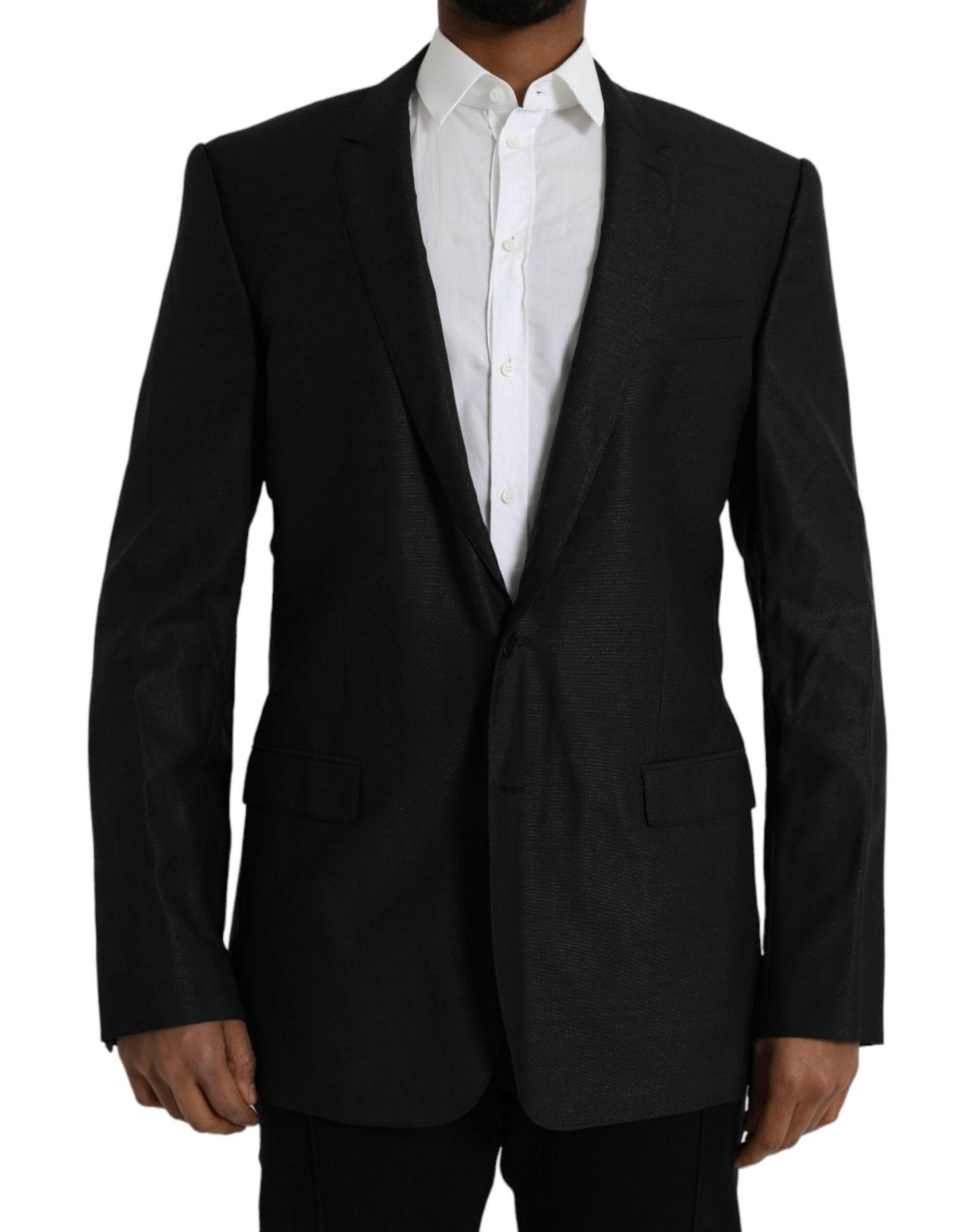 Dolce & Gabbana Black Wool Notch SingleBreasted Coat Blazer - Hilstor