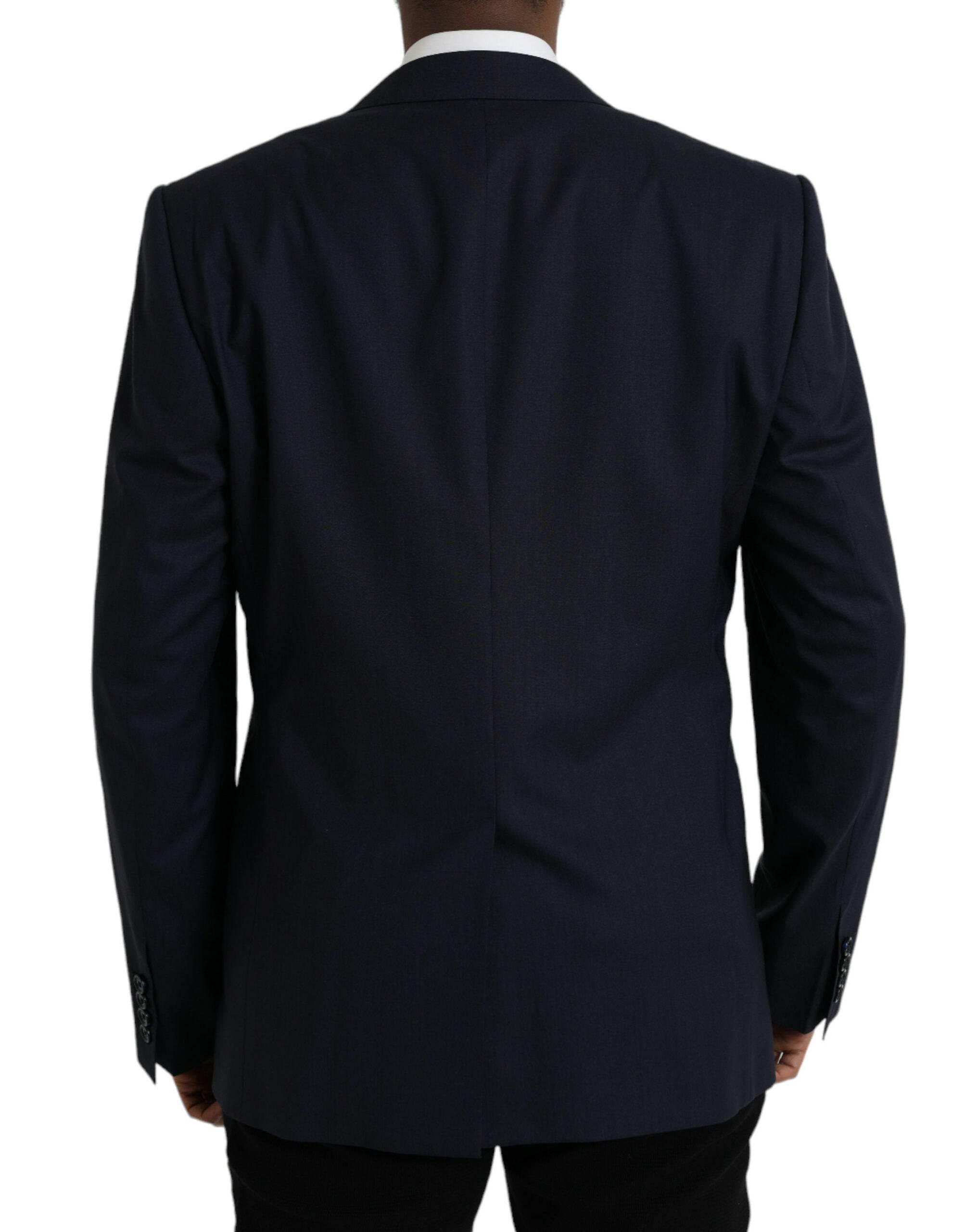 Dolce & Gabbana Dark Blue Wool Single Breasted Coat Blazer - Hilstor