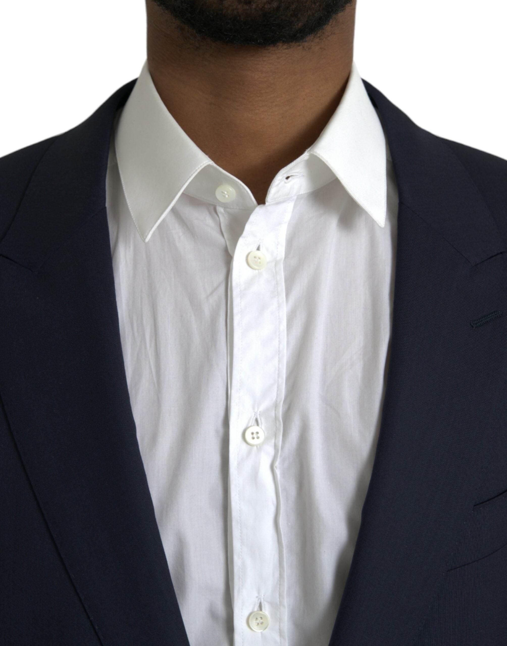 Dolce & Gabbana Dark Blue Wool Single Breasted Coat Blazer - Hilstor