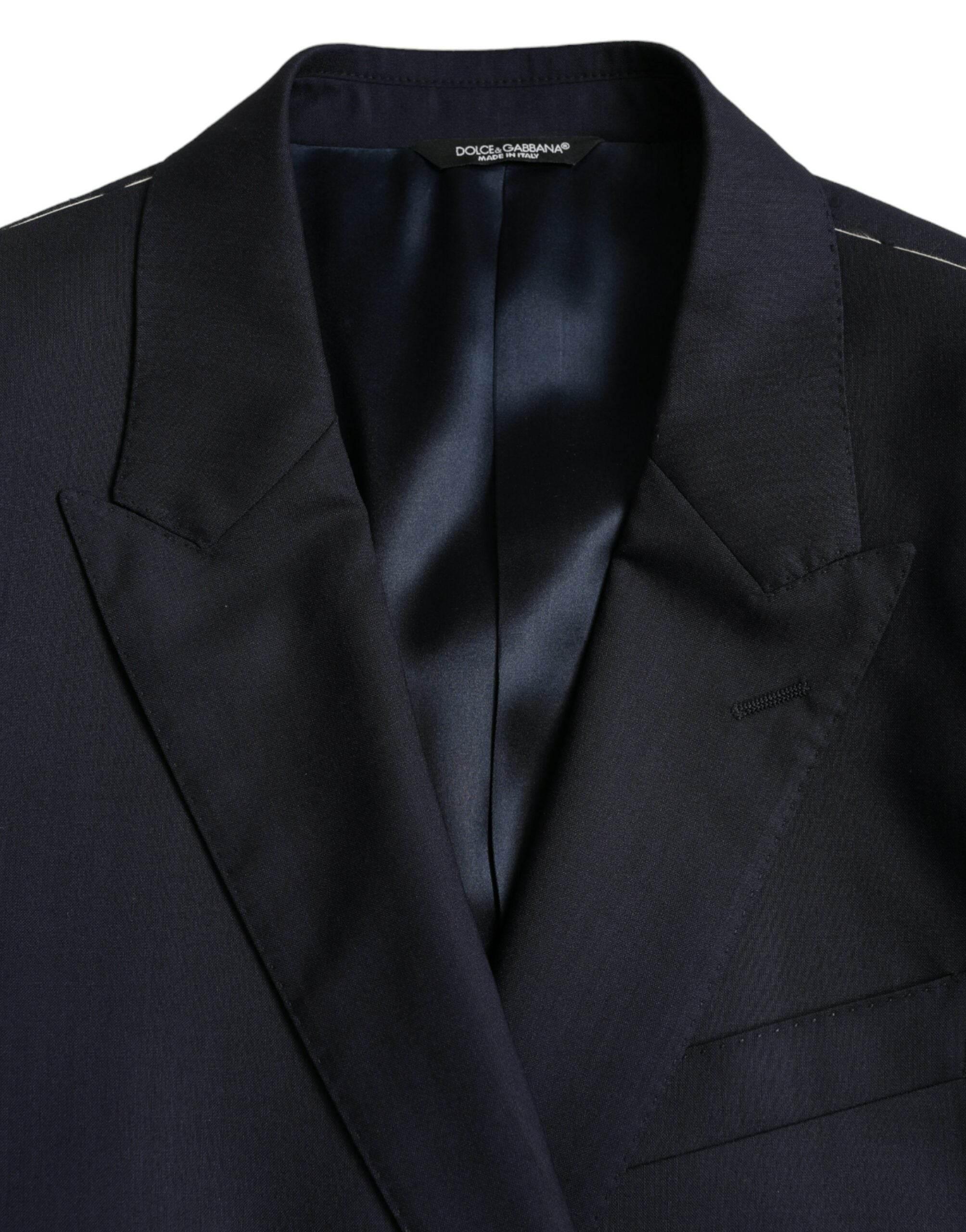 Dolce & Gabbana Dark Blue Wool Single Breasted Coat Blazer - Hilstor