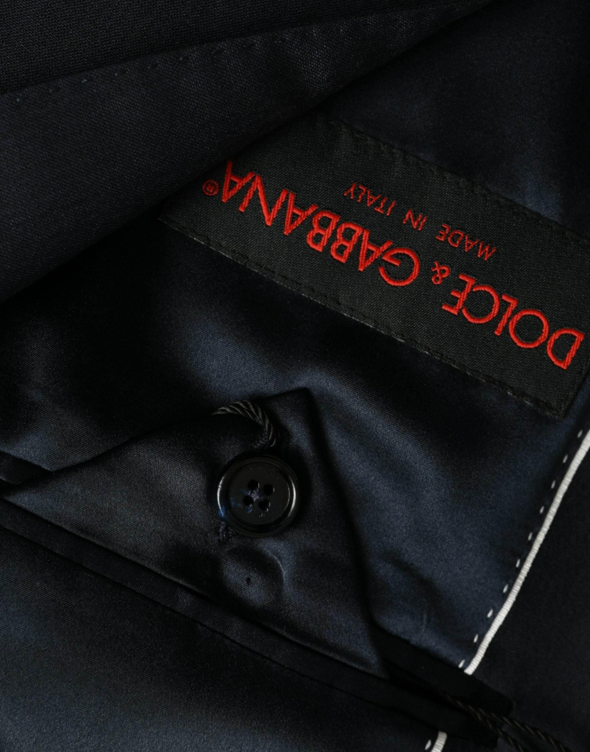 Dolce & Gabbana Dark Blue Wool Single Breasted Coat Blazer - Hilstor