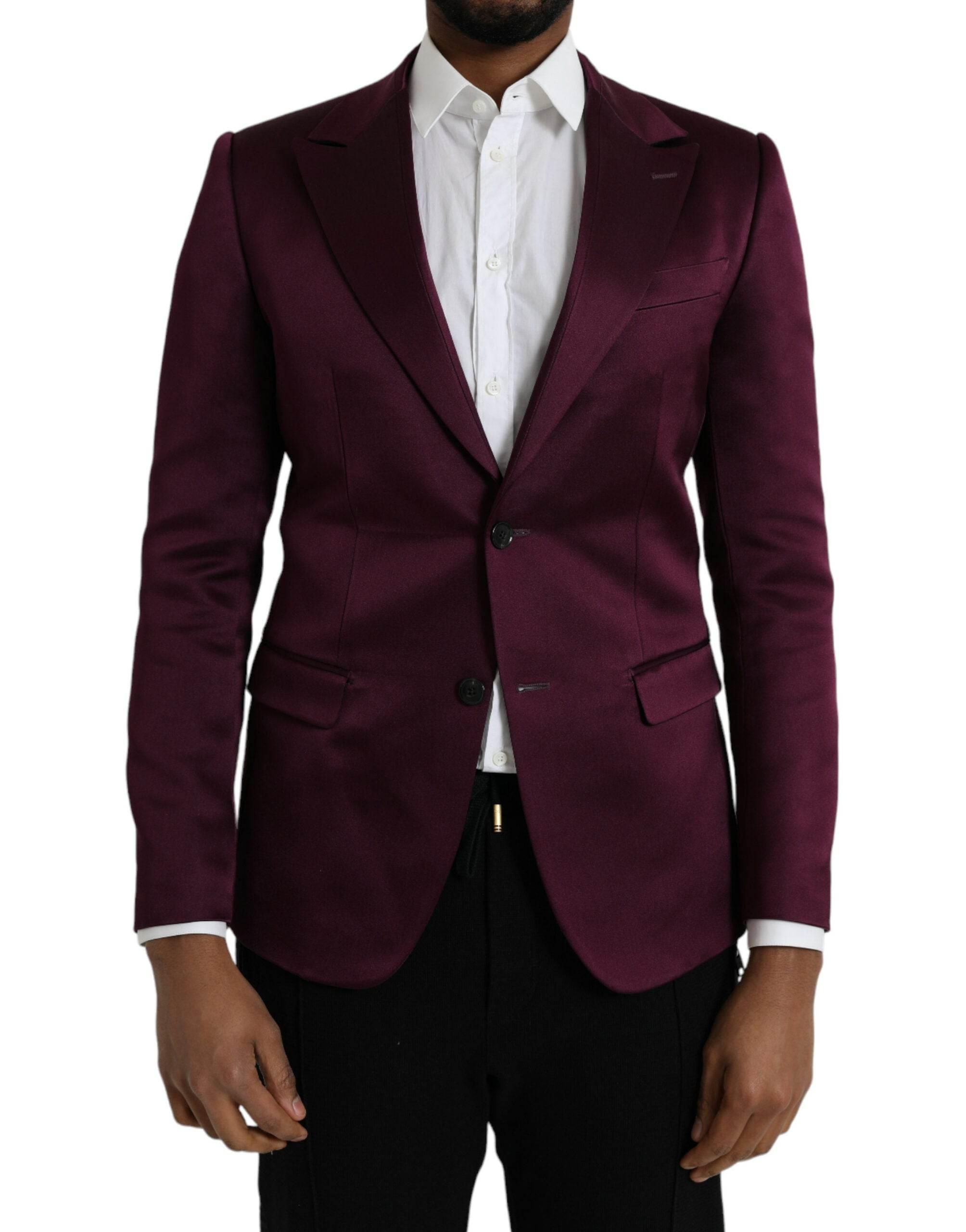 Dolce & Gabbana Maroon Silk Single Breasted Coat Blazer - Hilstor