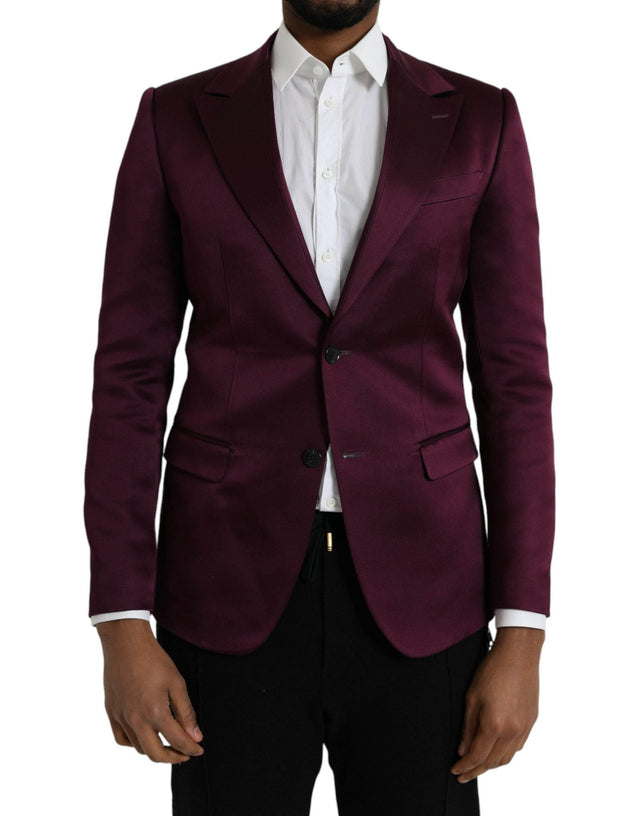 Dolce & Gabbana Maroon Silk Single Breasted Coat Blazer - Hilstor