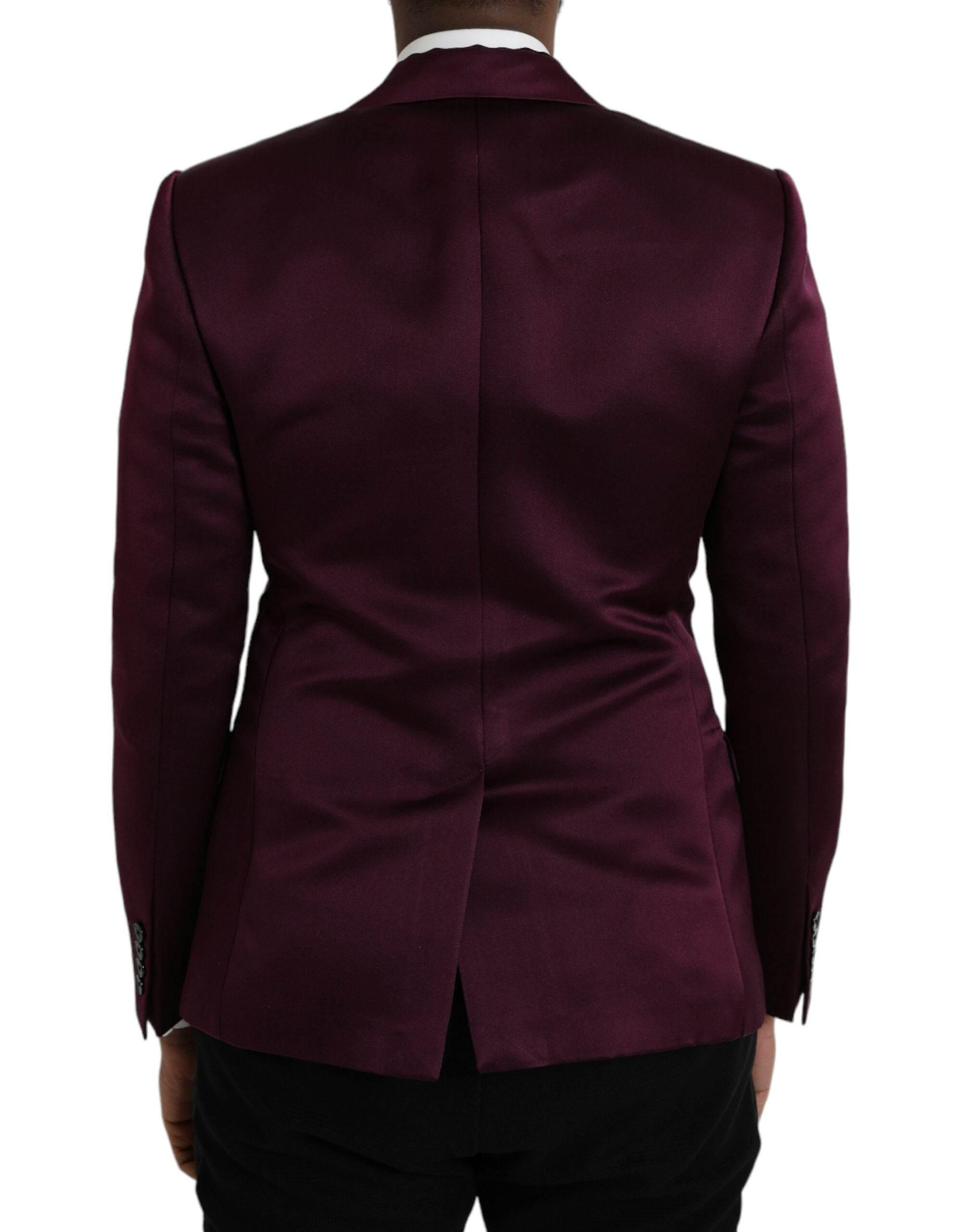 Dolce & Gabbana Maroon Silk Single Breasted Coat Blazer - Hilstor