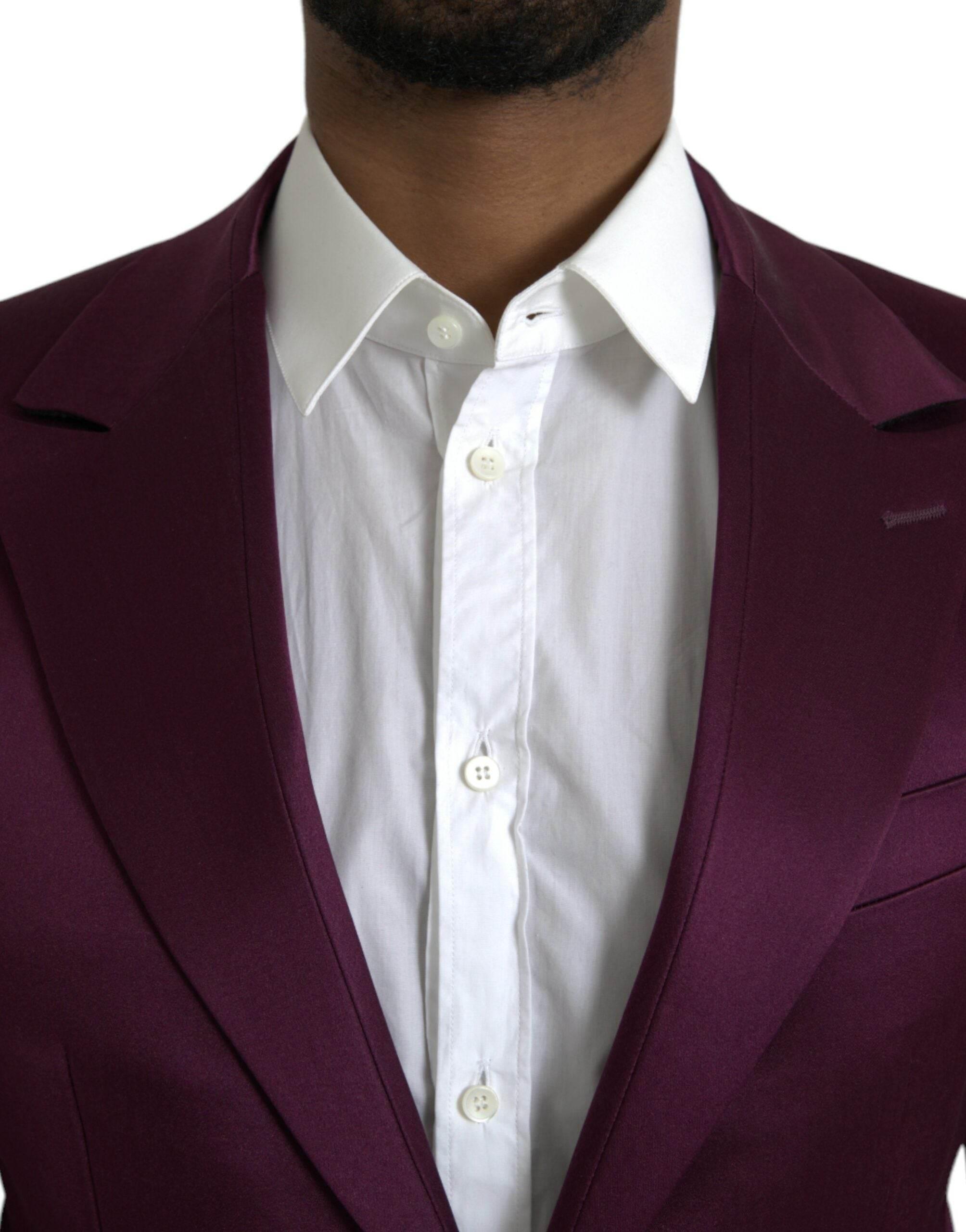 Dolce & Gabbana Maroon Silk Single Breasted Coat Blazer - Hilstor