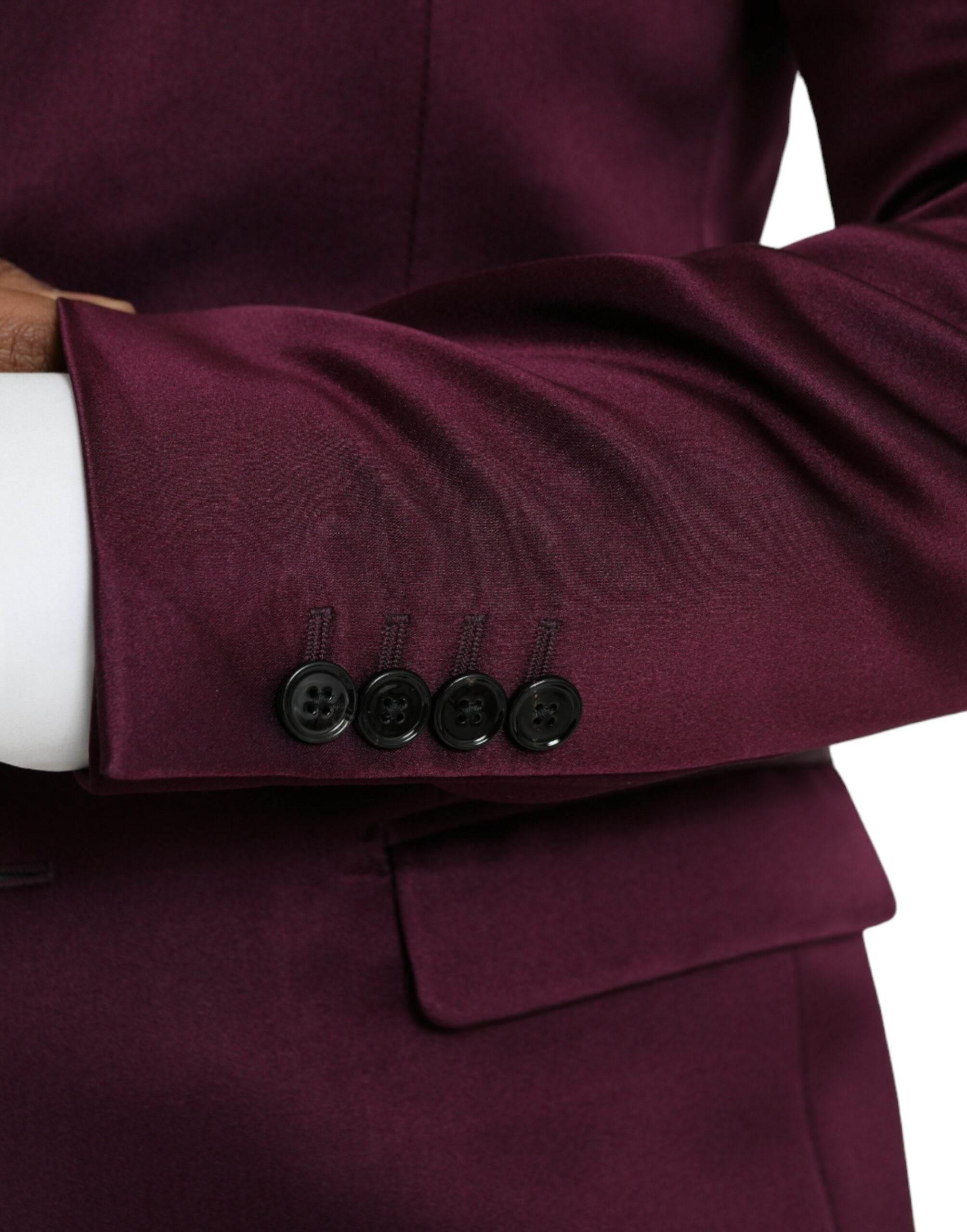 Dolce & Gabbana Maroon Silk Single Breasted Coat Blazer - Hilstor