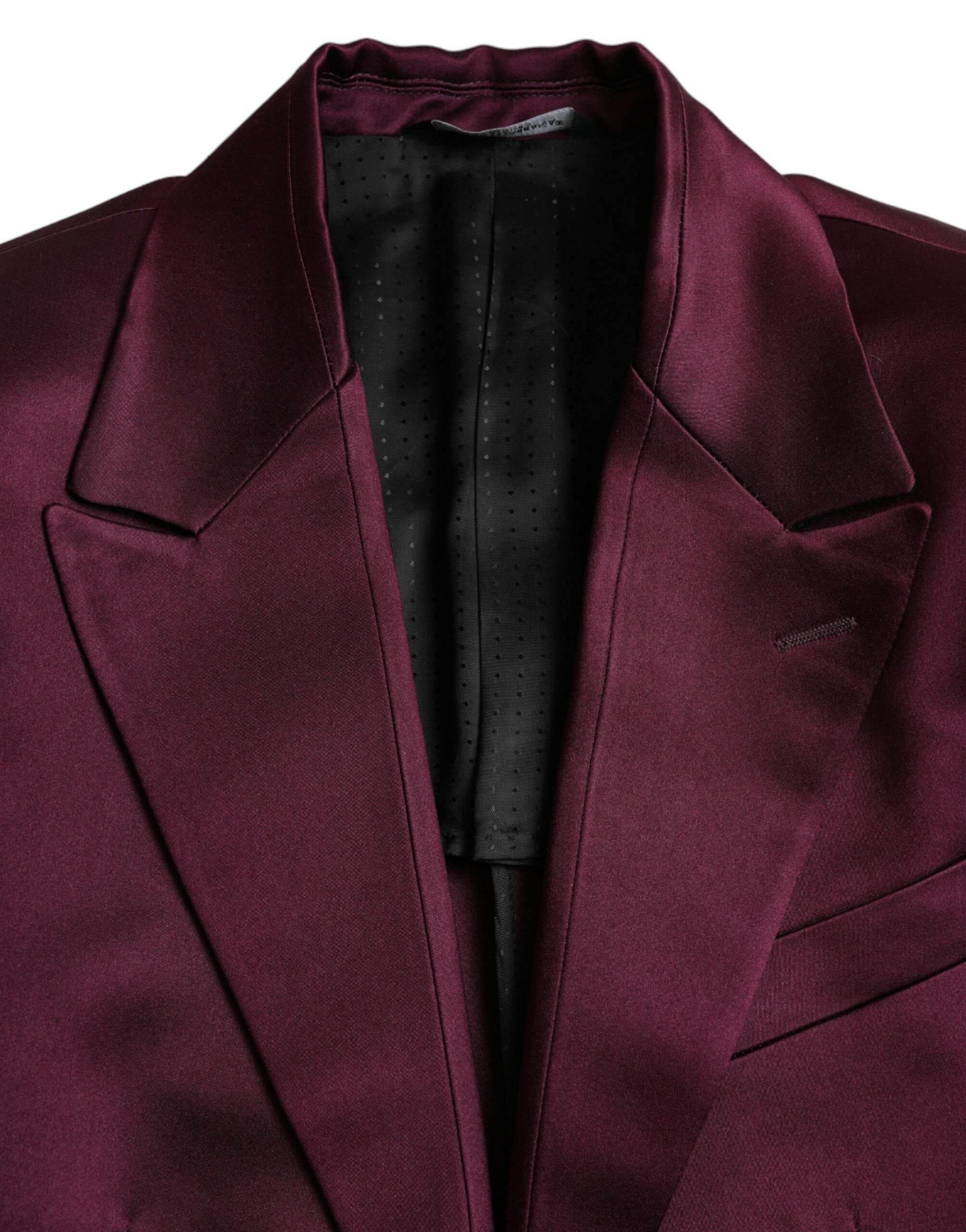 Dolce & Gabbana Maroon Silk Single Breasted Coat Blazer - Hilstor