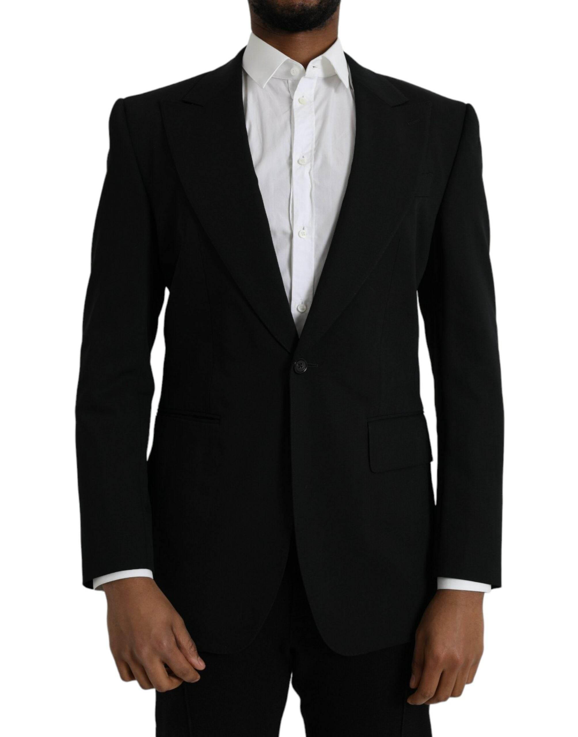 Dolce & Gabbana Black Wool Peak Single Breasted Coat Blazer - Hilstor