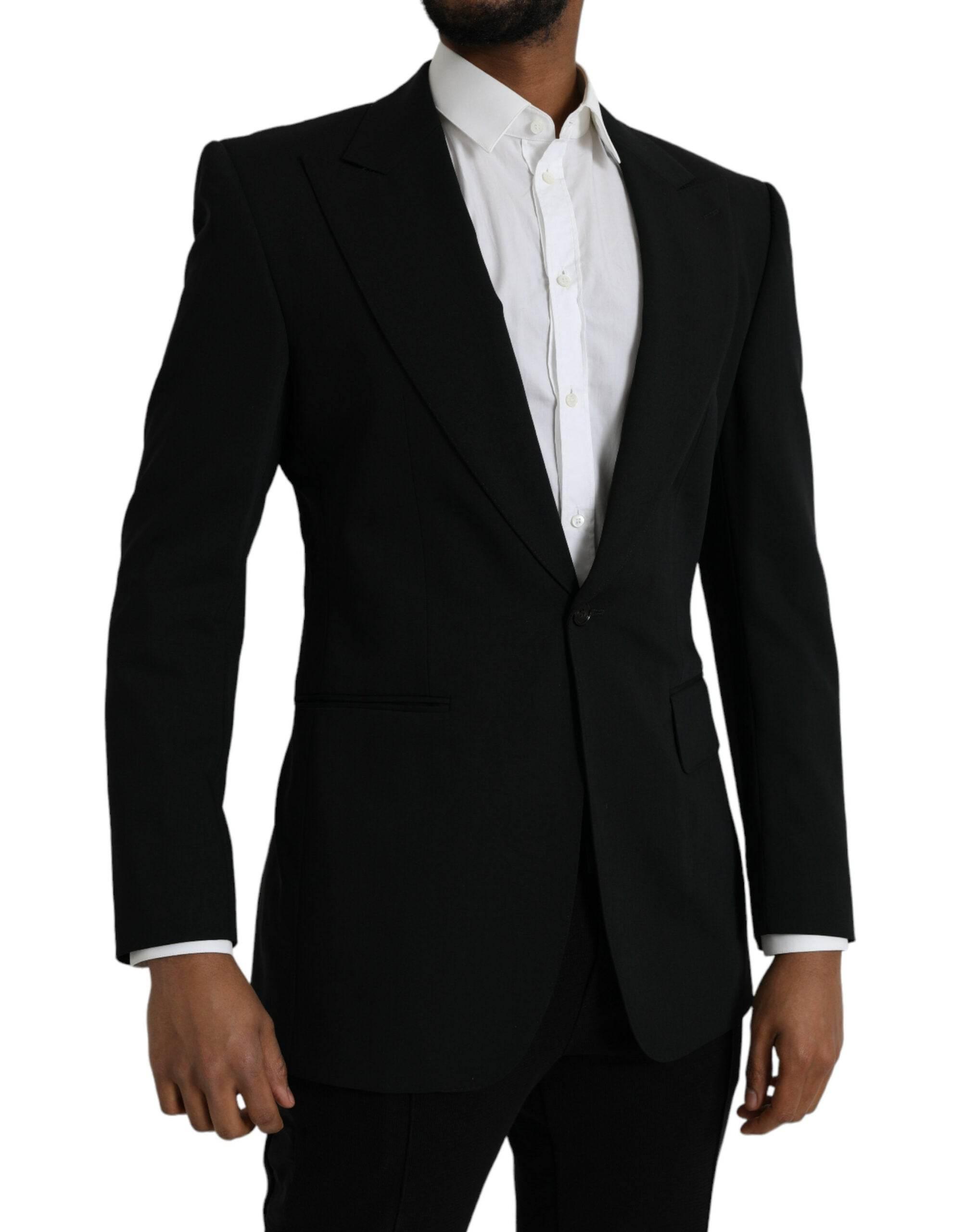 Dolce & Gabbana Black Wool Peak Single Breasted Coat Blazer - Hilstor