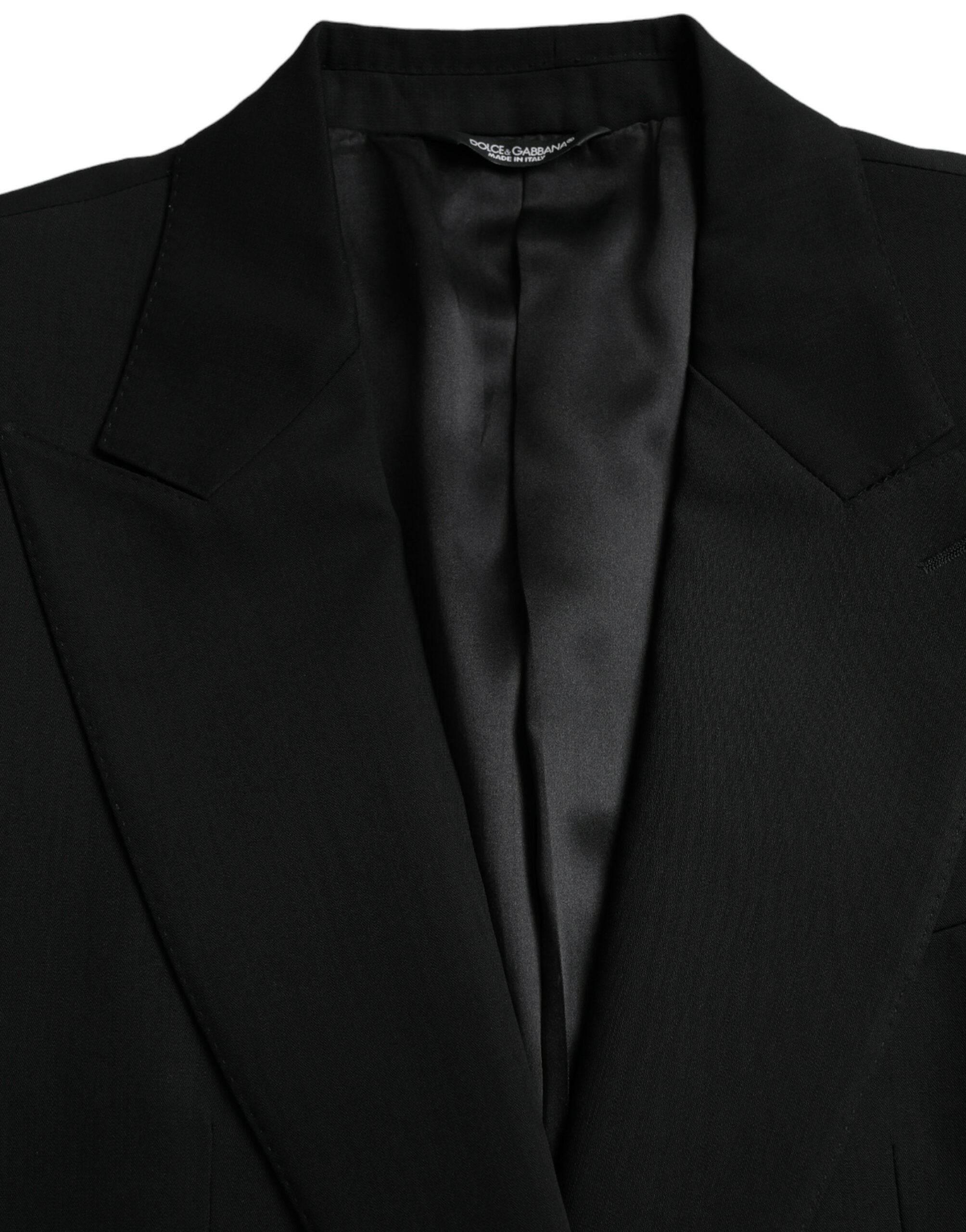 Dolce & Gabbana Black Wool Peak Single Breasted Coat Blazer - Hilstor