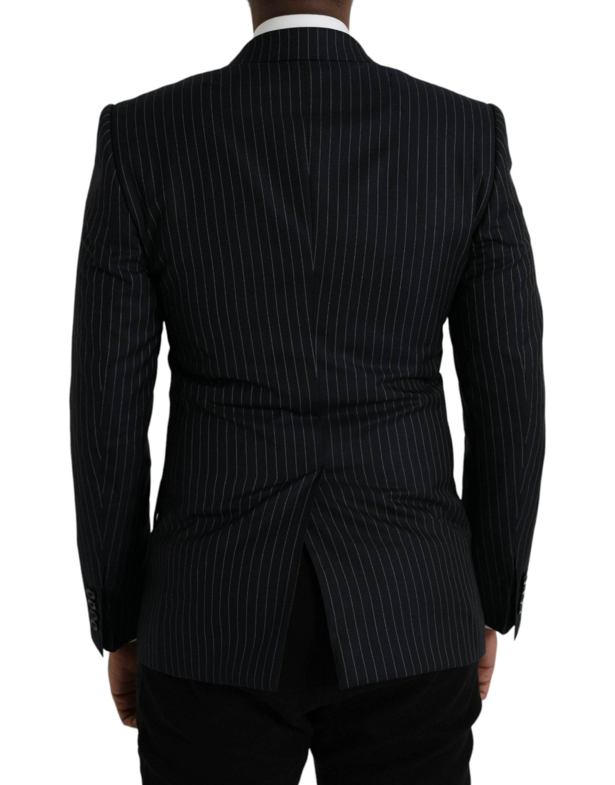 Dolce & Gabbana Black Stripe SICILIA Double Breasted Coat Blazer - Hilstor