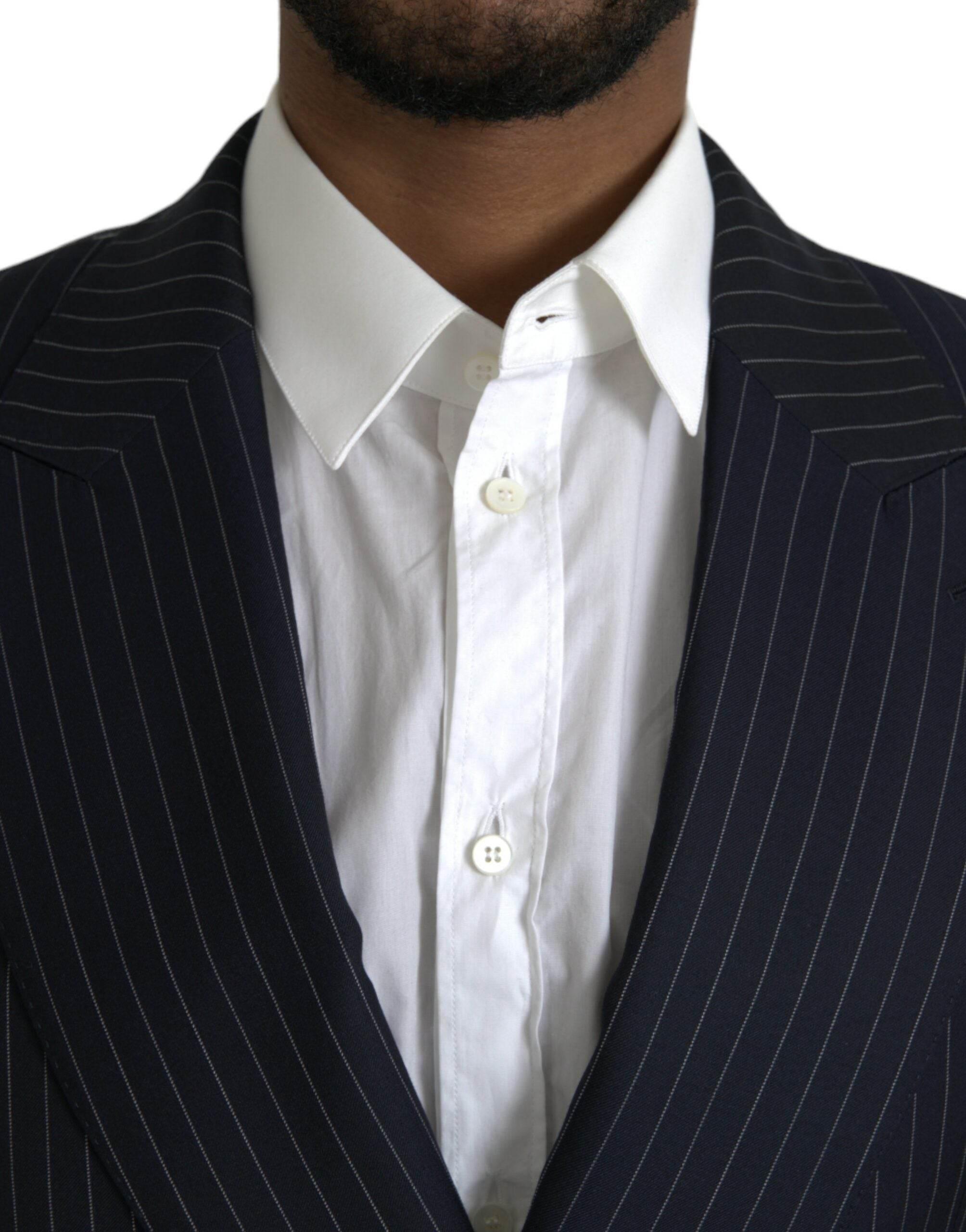 Dolce & Gabbana Black Stripe SICILIA Double Breasted Coat Blazer - Hilstor