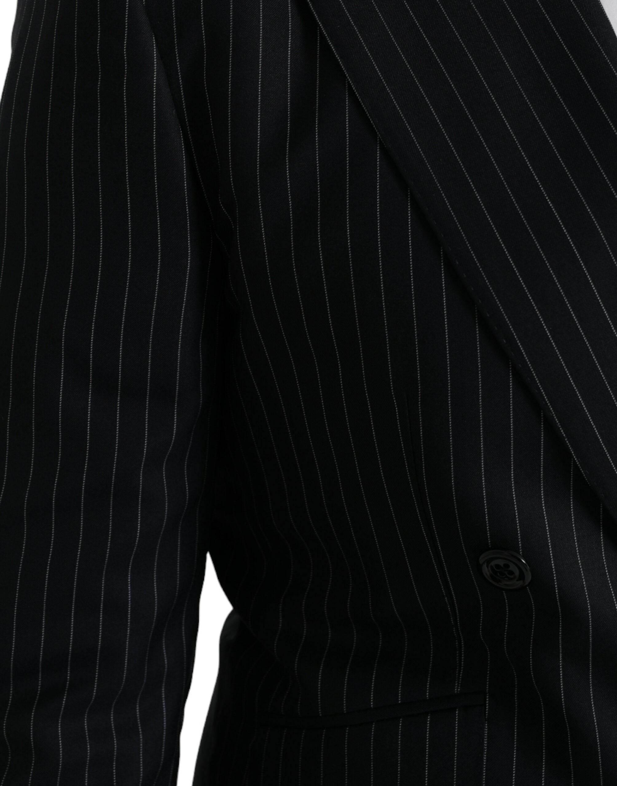 Dolce & Gabbana Black Stripe SICILIA Double Breasted Coat Blazer - Hilstor