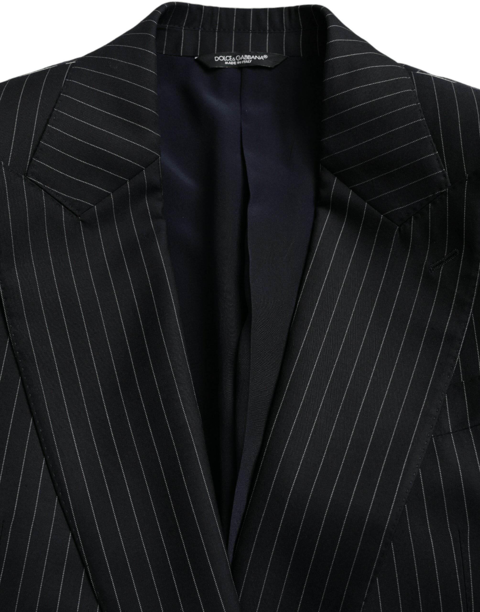 Dolce & Gabbana Black Stripe SICILIA Double Breasted Coat Blazer - Hilstor