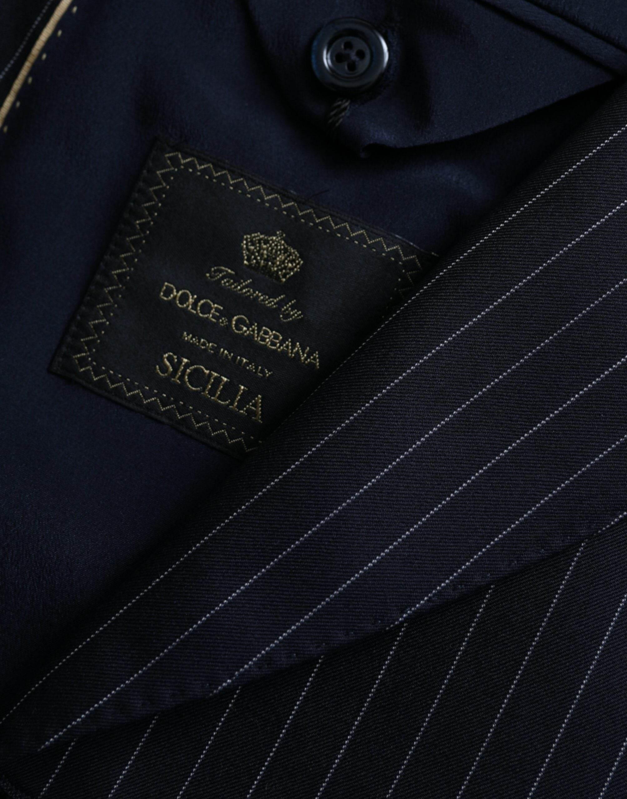 Dolce & Gabbana Black Stripe SICILIA Double Breasted Coat Blazer - Hilstor