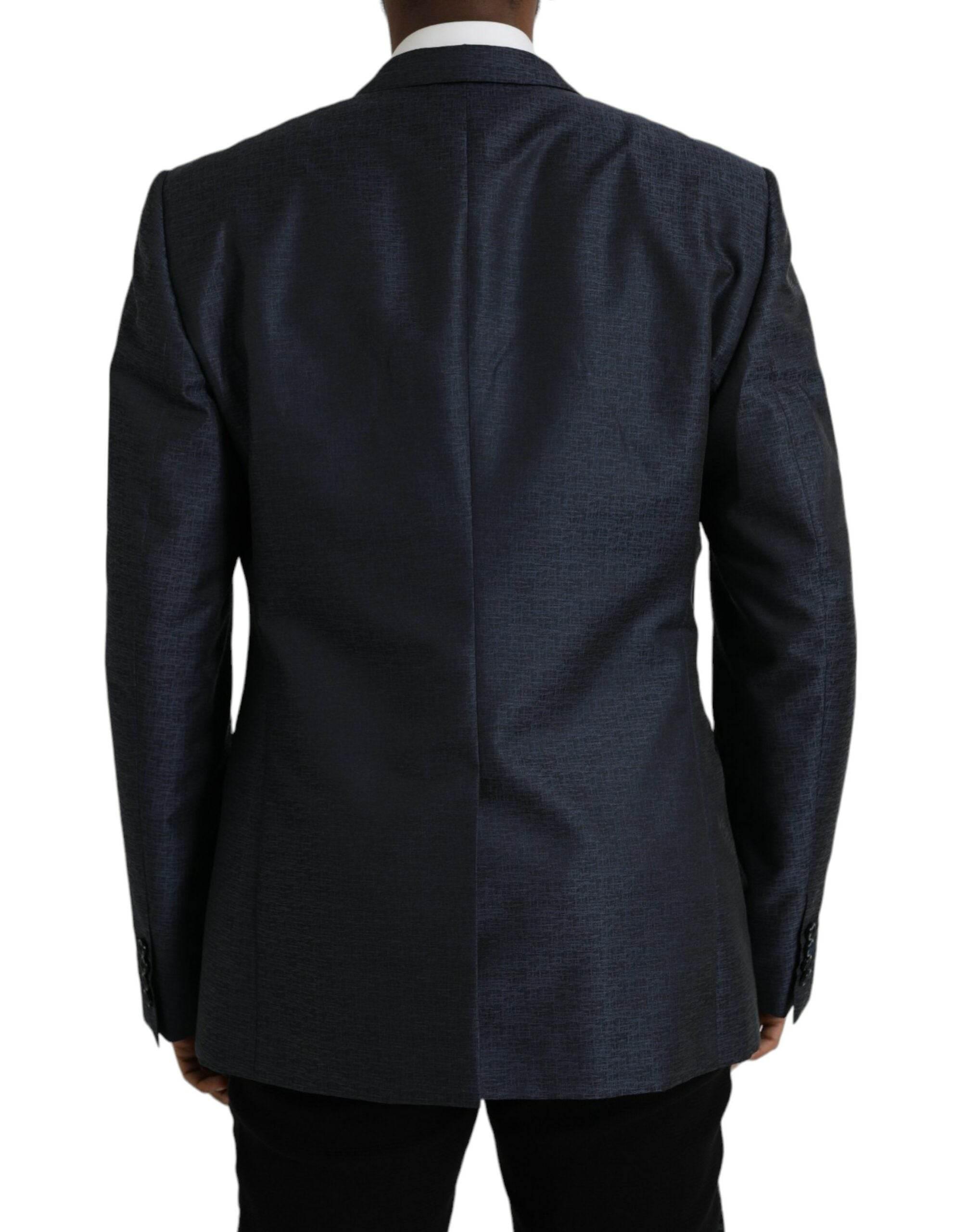Dolce & Gabbana Blue Wool GOLD Single Breasted Coat Blazer - Hilstor
