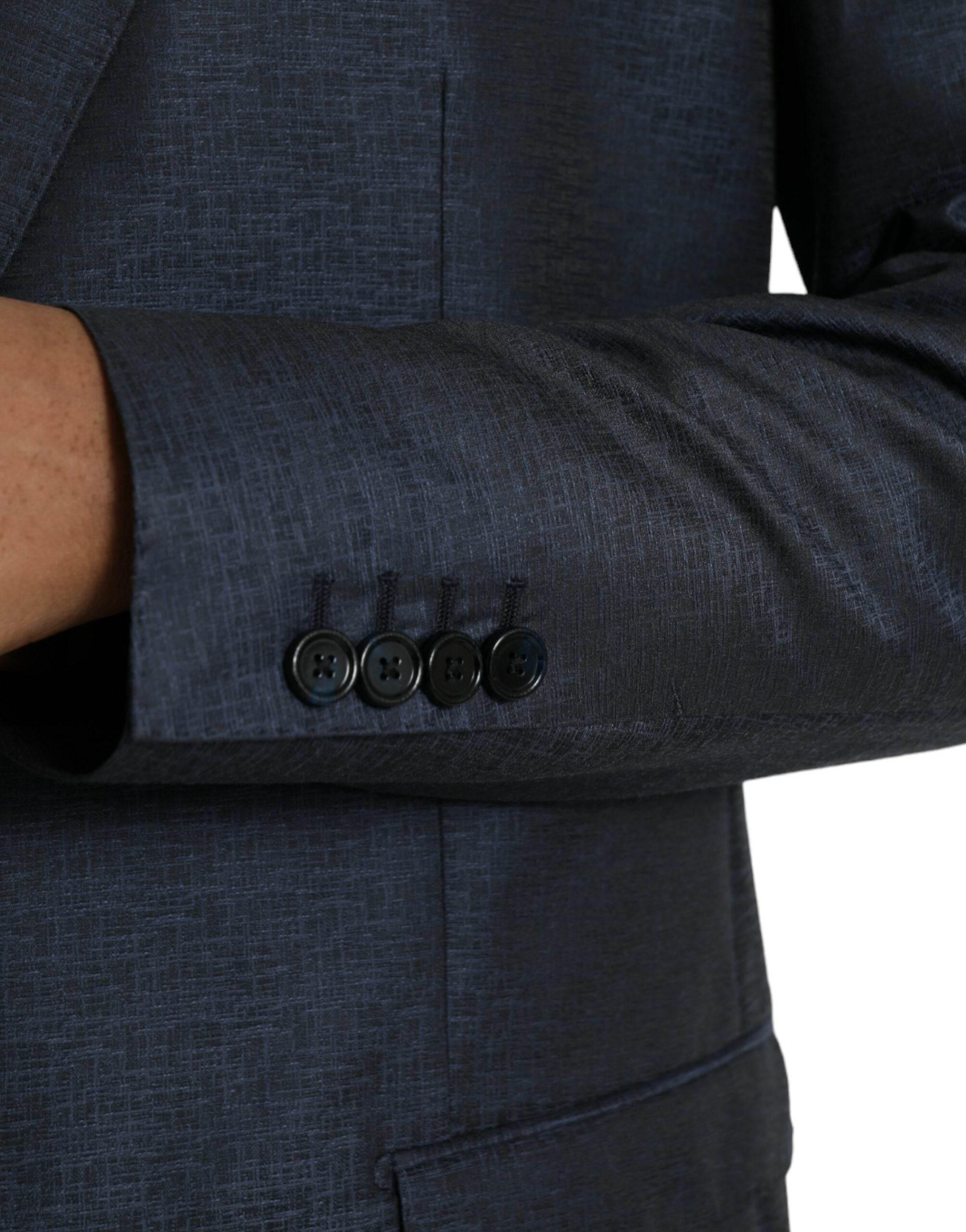 Dolce & Gabbana Blue Wool GOLD Single Breasted Coat Blazer - Hilstor