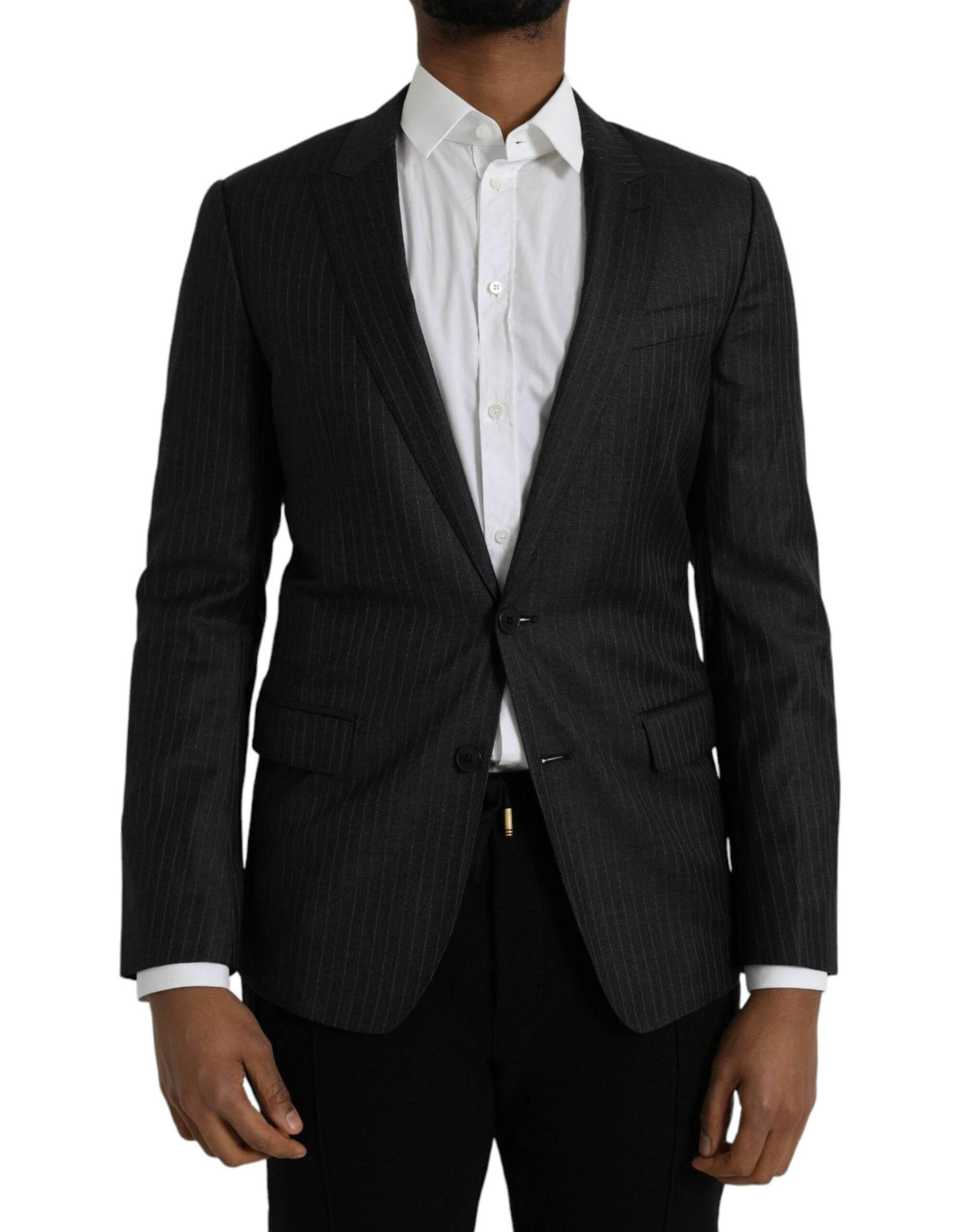 Dolce & Gabbana Black Stripe MARTINI Single Breasted Coat Blazer - Hilstor