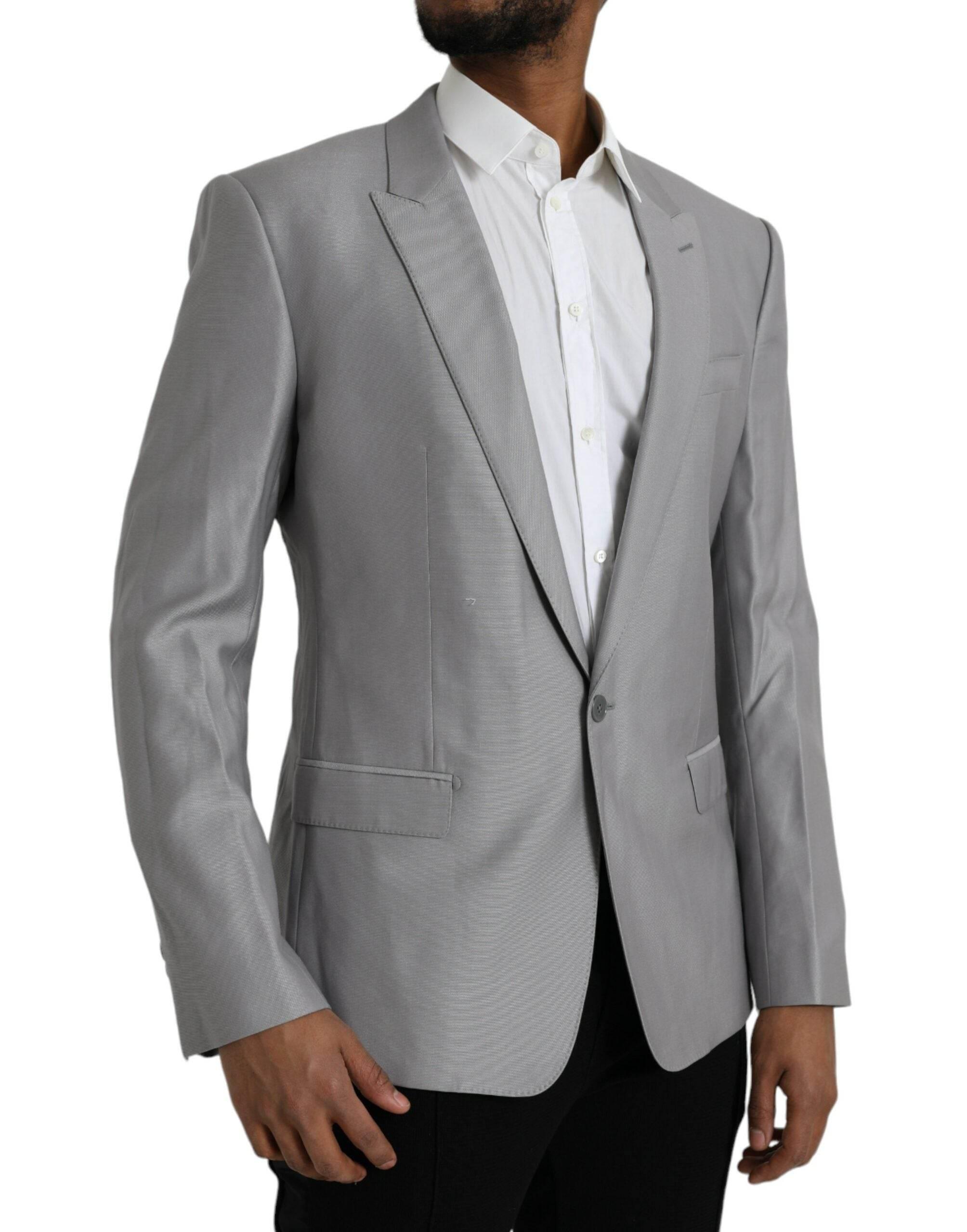 Dolce & Gabbana Gray Wool Peak Single Breasted Coat Blazer - Hilstor