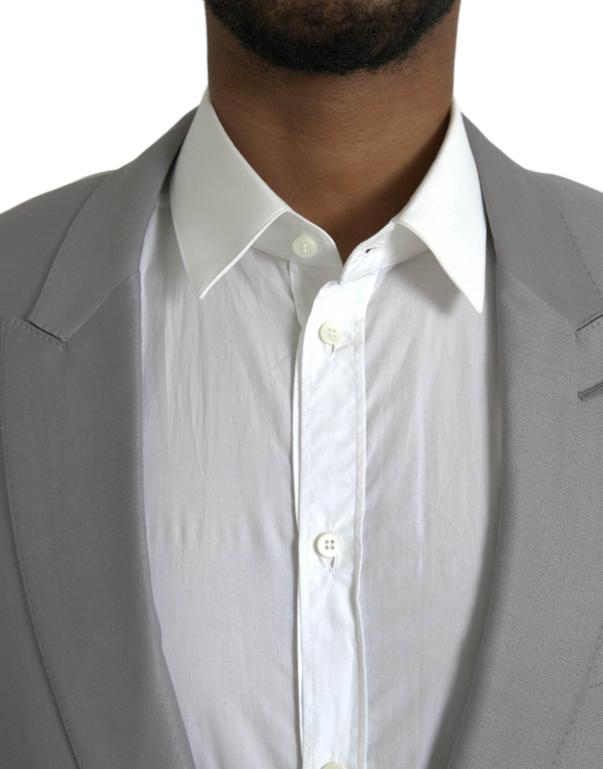 Dolce & Gabbana Gray Wool Peak Single Breasted Coat Blazer - Hilstor