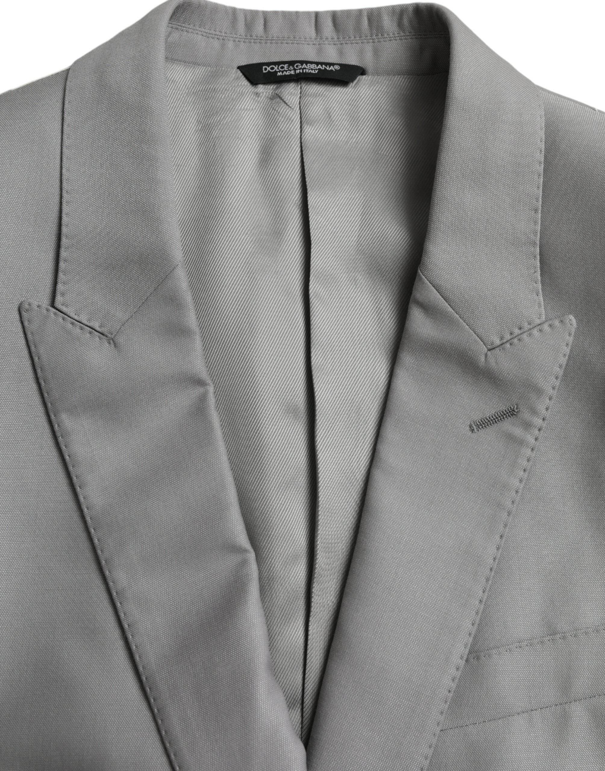 Dolce & Gabbana Gray Wool Peak Single Breasted Coat Blazer - Hilstor