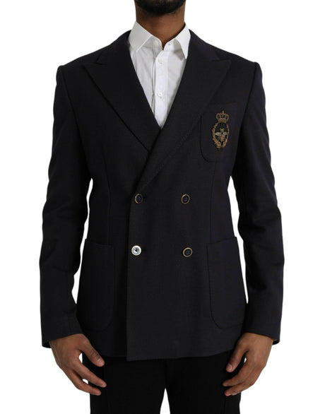 Dolce & Gabbana Dark Blue Crown Bee Double Breasted Blazer - Hilstor