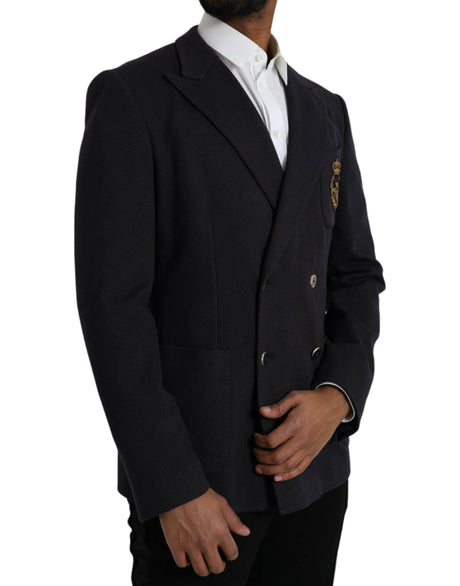 Dolce & Gabbana Dark Blue Crown Bee Double Breasted Blazer - Hilstor
