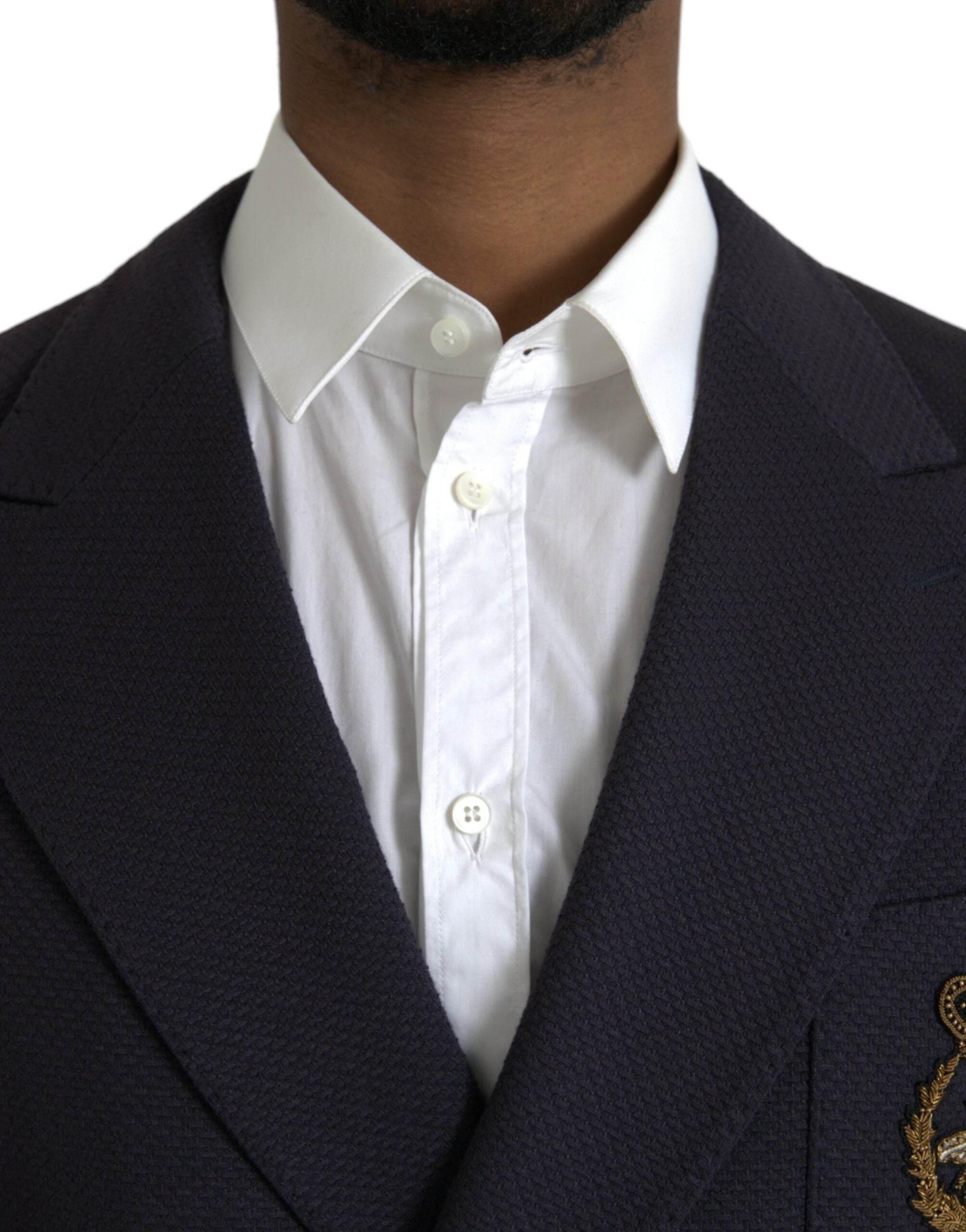 Dolce & Gabbana Dark Blue Crown Bee Double Breasted Blazer - Hilstor