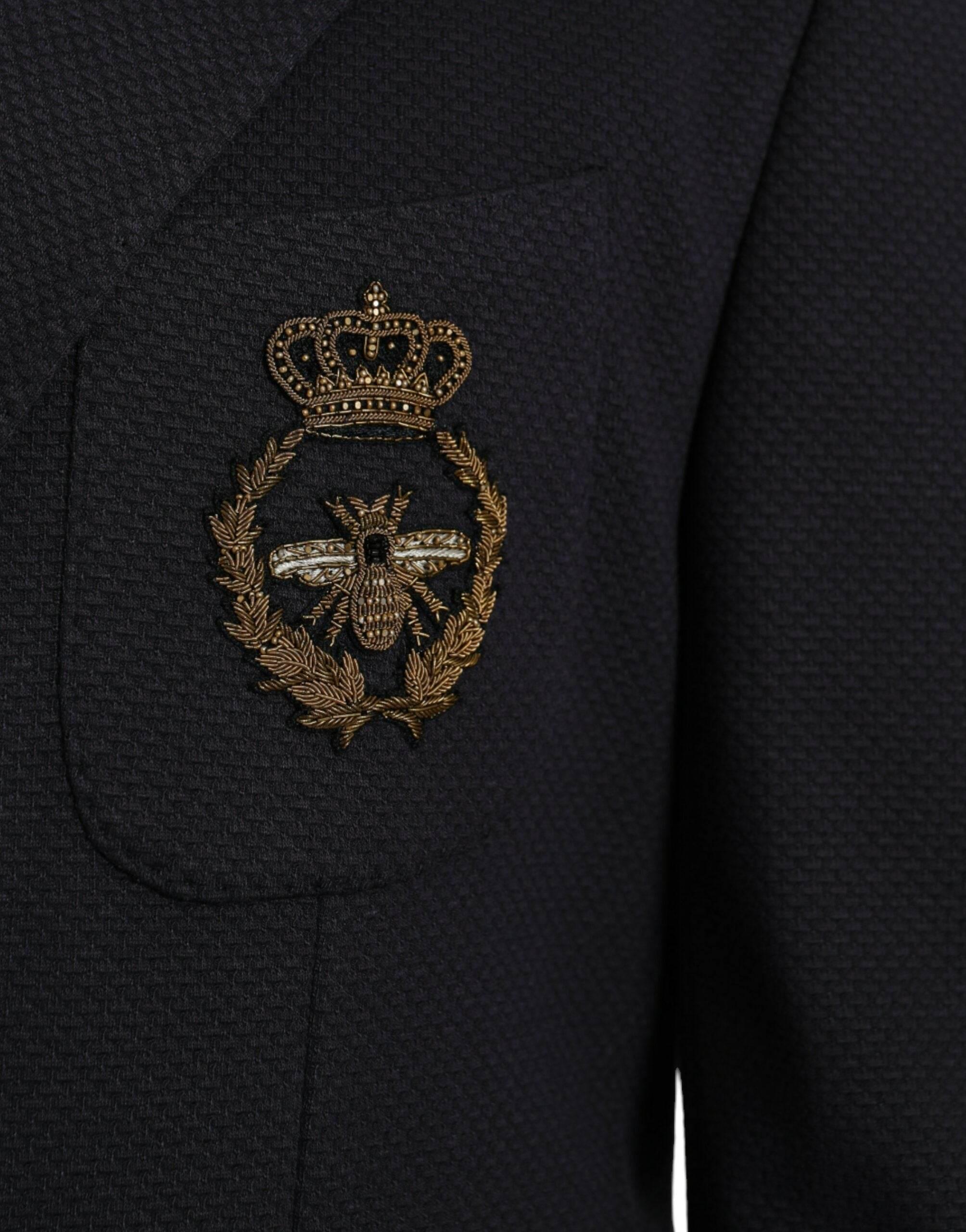 Dolce & Gabbana Dark Blue Crown Bee Double Breasted Blazer - Hilstor