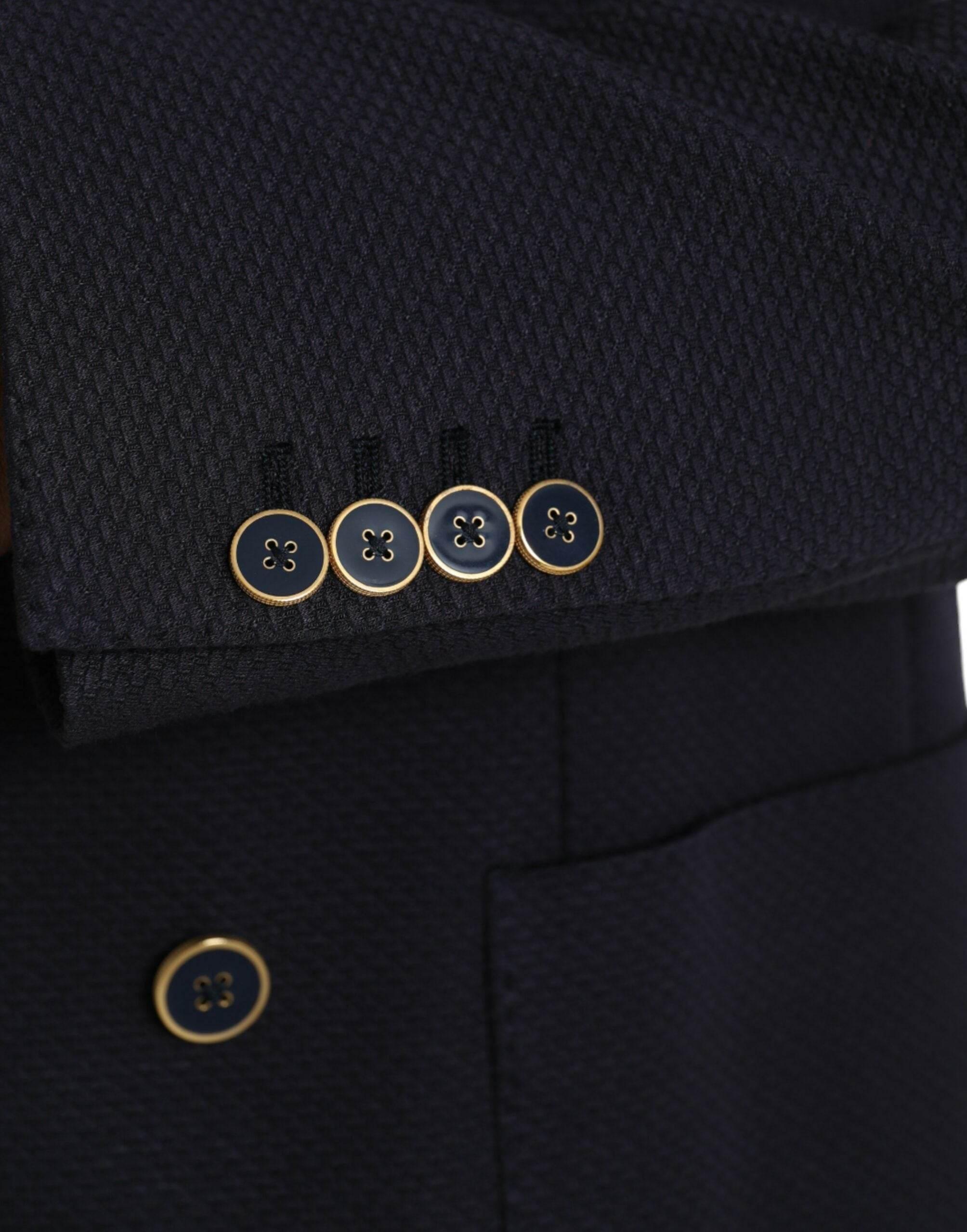 Dolce & Gabbana Dark Blue Crown Bee Double Breasted Blazer - Hilstor