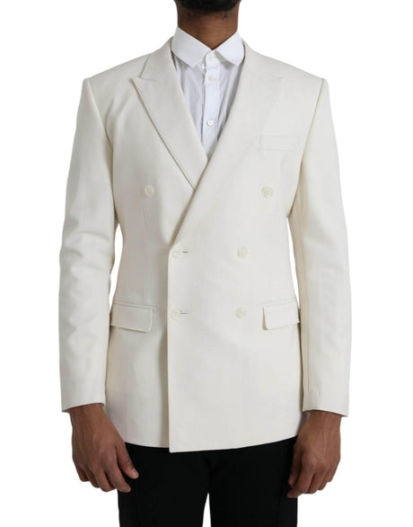 Dolce & Gabbana White Wool MARTINI Double Breasted Blazer - Hilstor