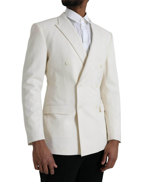 Dolce & Gabbana White Wool MARTINI Double Breasted Blazer - Hilstor