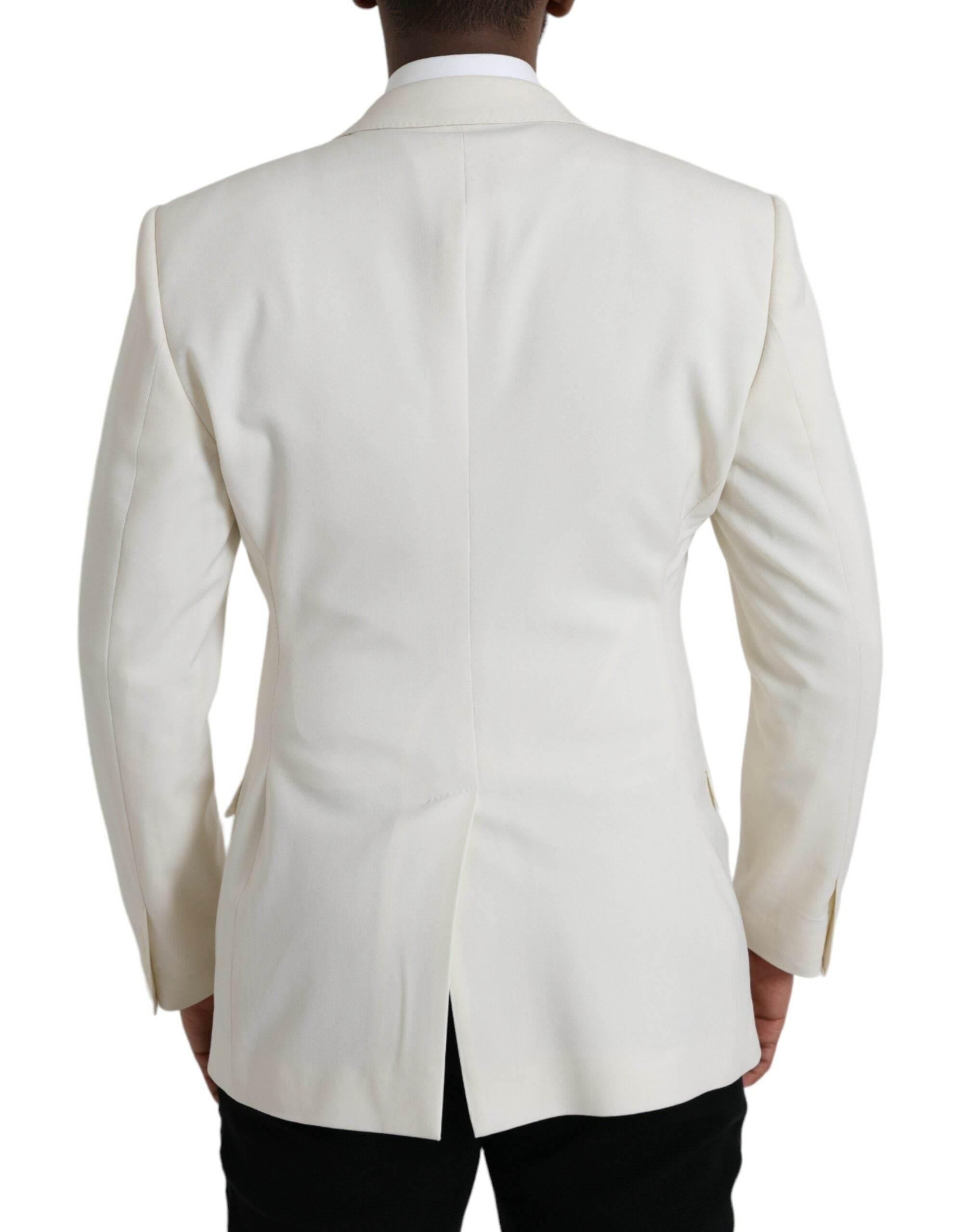 Dolce & Gabbana White Wool MARTINI Double Breasted Blazer - Hilstor