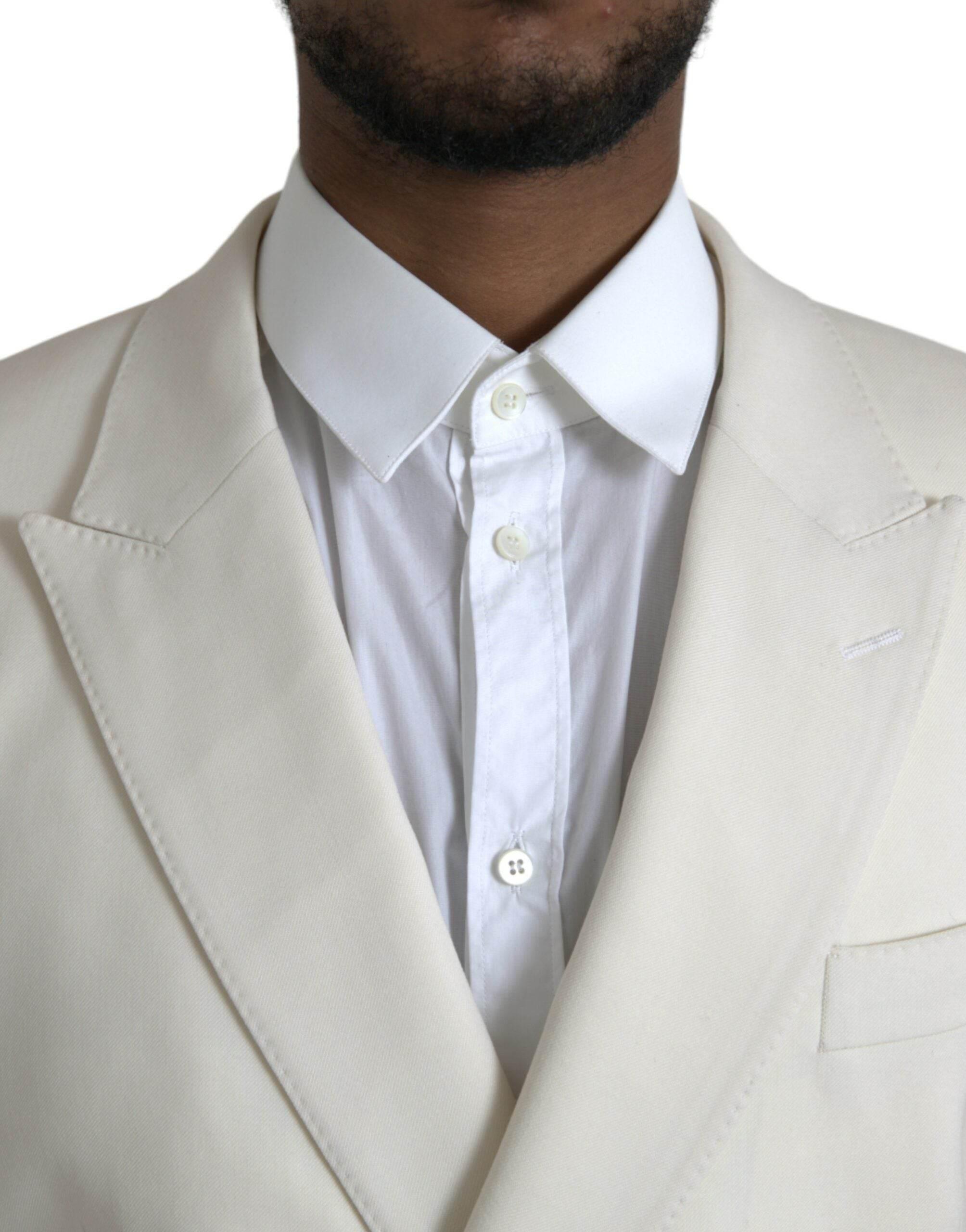 Dolce & Gabbana White Wool MARTINI Double Breasted Blazer - Hilstor