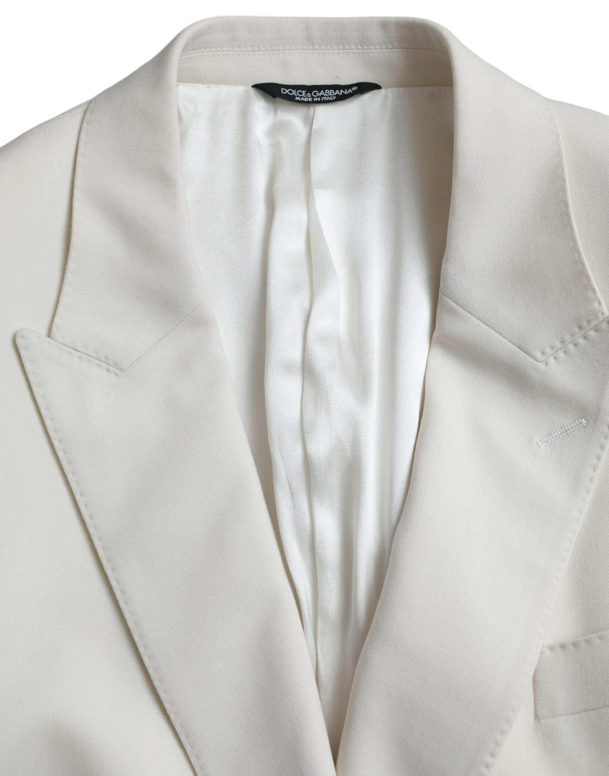 Dolce & Gabbana White Wool MARTINI Double Breasted Blazer - Hilstor