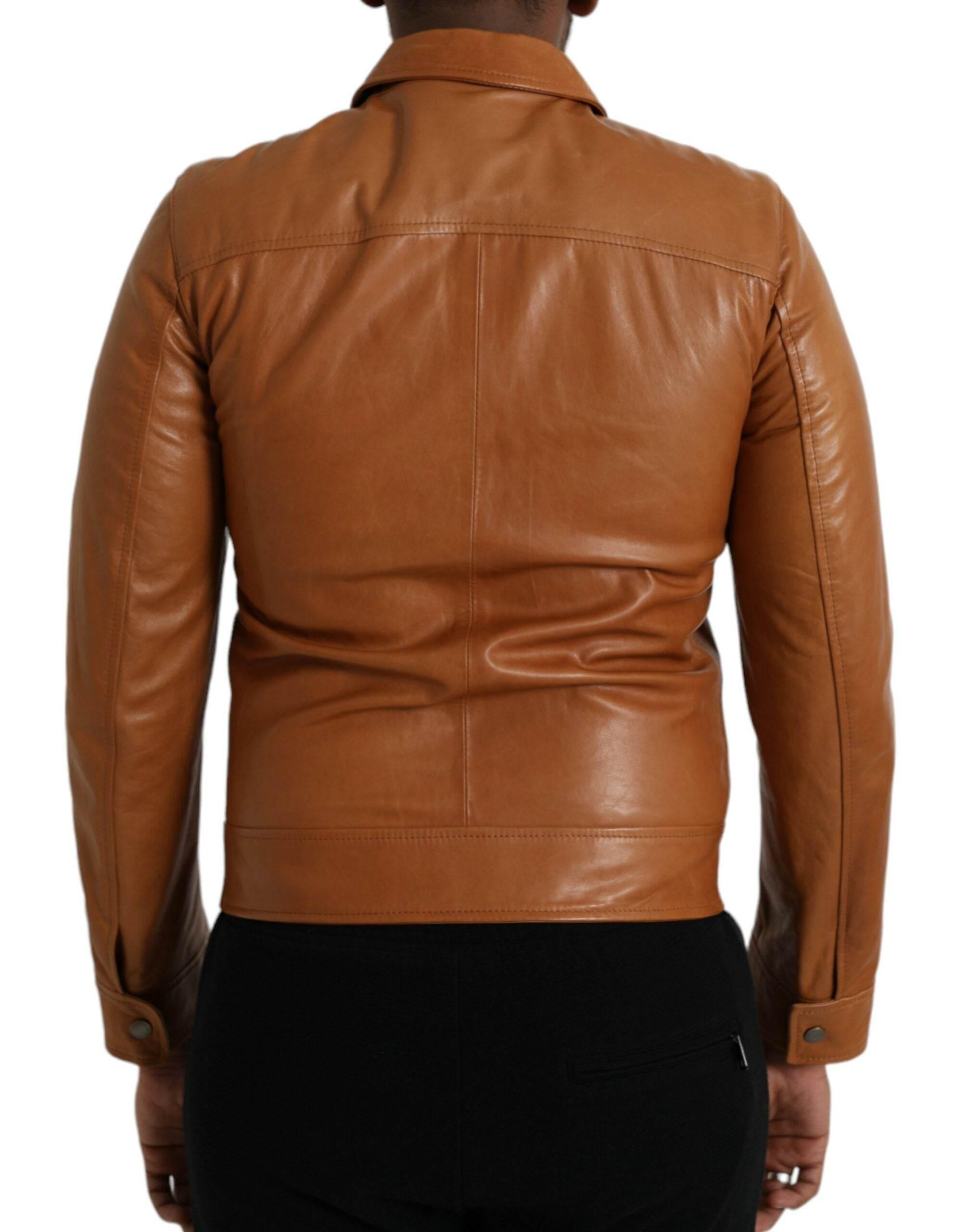 Dolce & Gabbana Brown Lamb Leather Full Zip Blouson Jacket - Hilstor